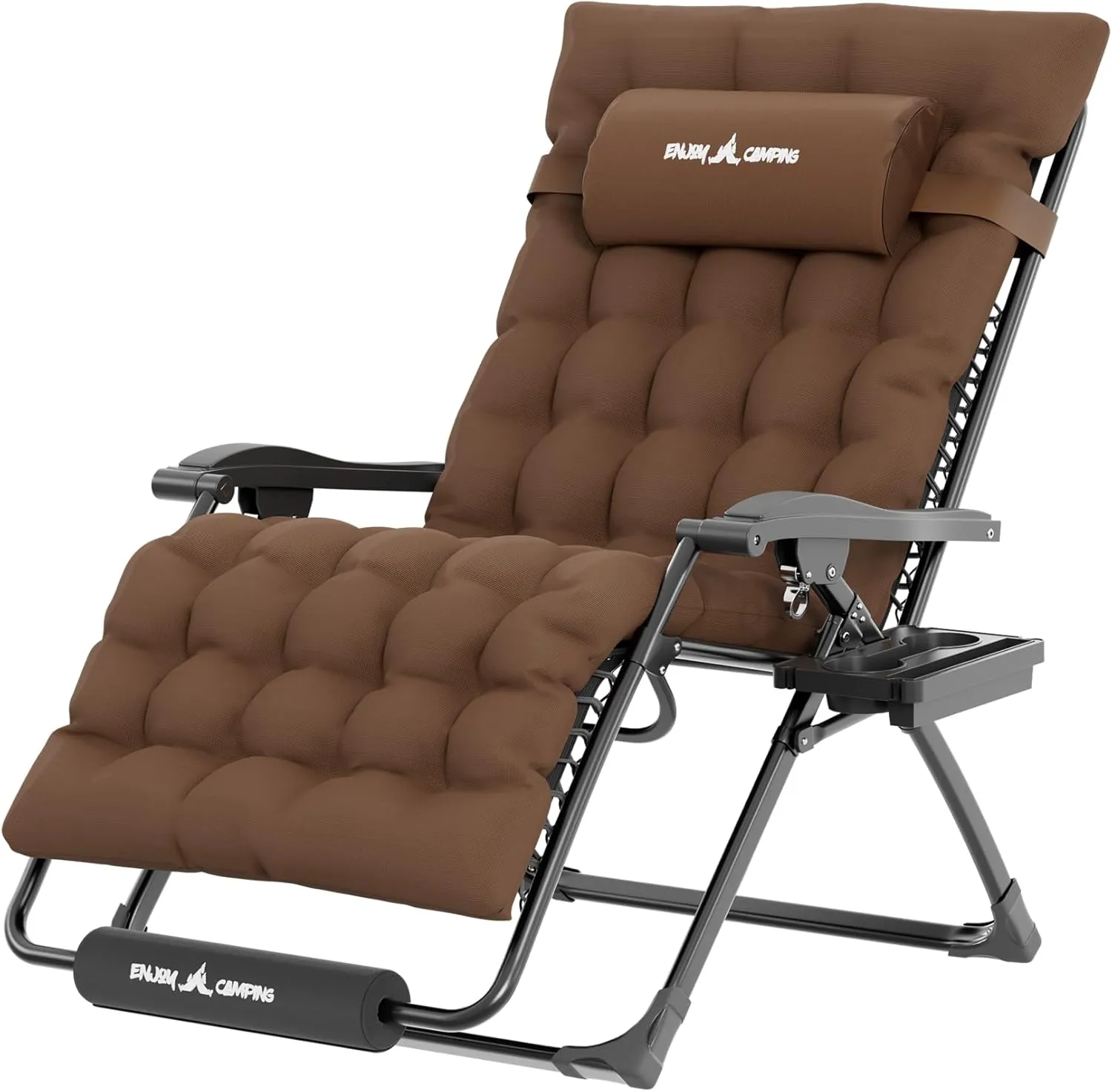 UDPATIO Oversized Zero Gravity Chair, 33In XXL Patio Reclining Chair with Cushion, Outdoor Folding Recliner with Pillows|Cup Holder|Foot Rest|Padded Headrest, Brown, Support 500LB