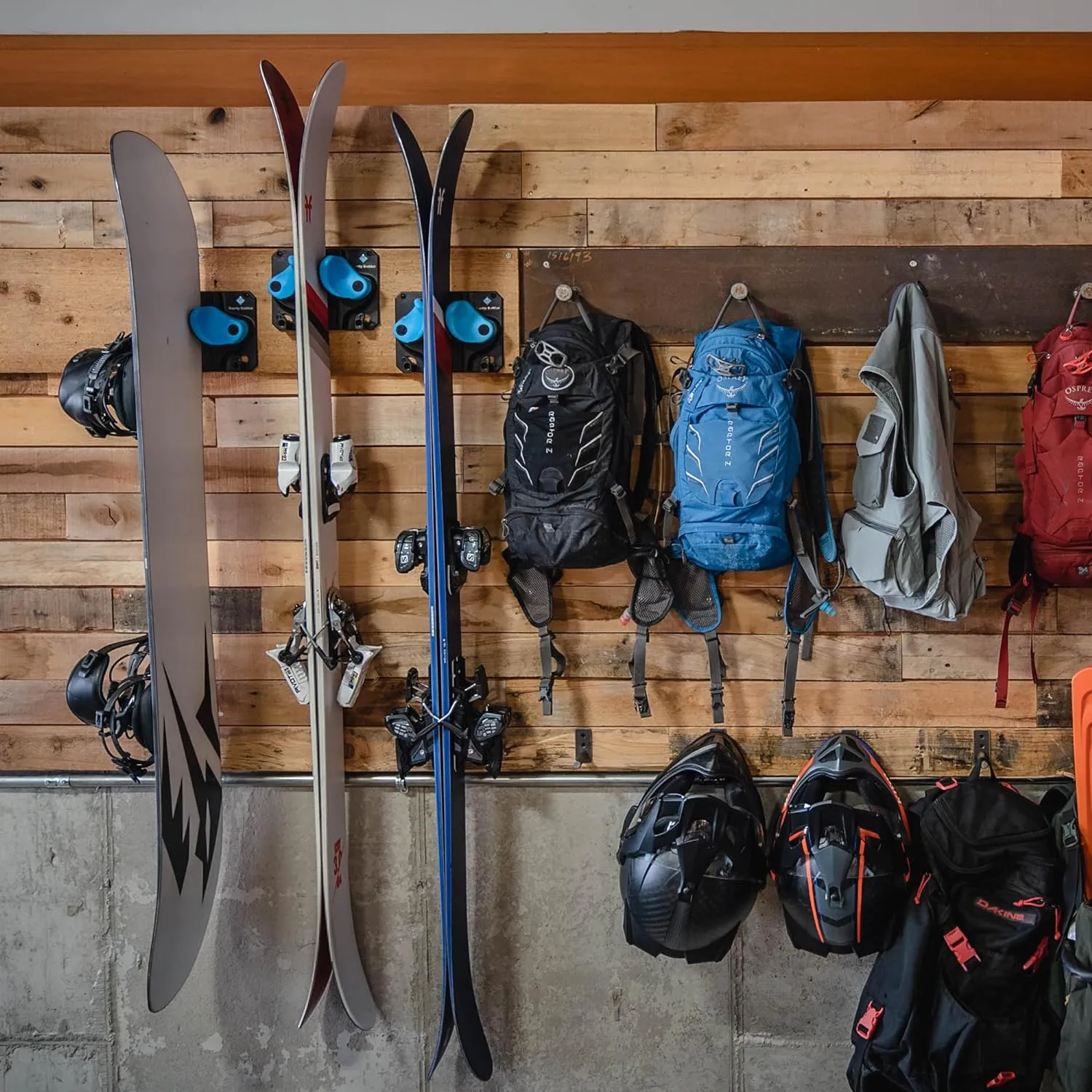 Ultimate Ski & Snowboard Wall Storage Rack - Fits any Ski or Snowboard - Save Your Rocker, Tips and Tails - Damage-free - 3x - Black