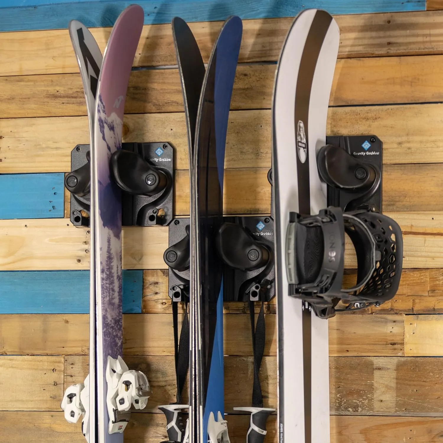 Ultimate Ski & Snowboard Wall Storage Rack - Fits any Ski or Snowboard - Save Your Rocker, Tips and Tails - Damage-free - 3x - Black