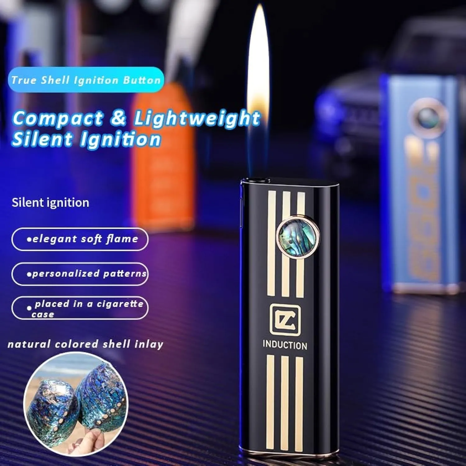 Ultra-Thin Lighter, Soft Flame Lighter, Removable Battery Lighter, Butane refillable Retro Traditional Flame Lighter, Unique Birthday Gift for Men and Women (Color : C)
