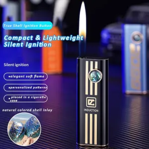 Ultra-Thin Lighter, Soft Flame Lighter, Removable Battery Lighter, Butane refillable Retro Traditional Flame Lighter, Unique Birthday Gift for Men and Women (Color : C)
