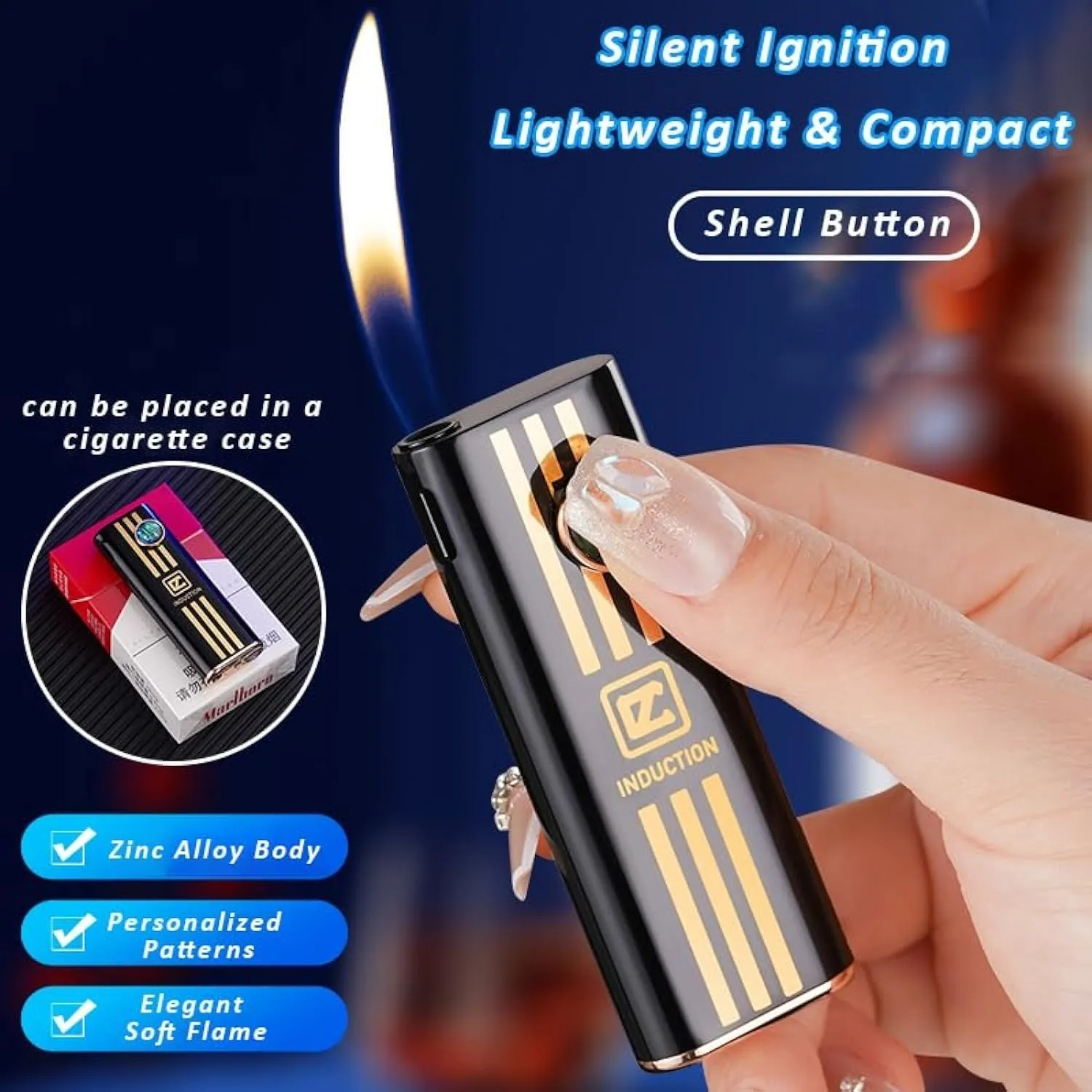 Ultra-Thin Lighter, Soft Flame Lighter, Removable Battery Lighter, Butane refillable Retro Traditional Flame Lighter, Unique Birthday Gift for Men and Women (Color : C)