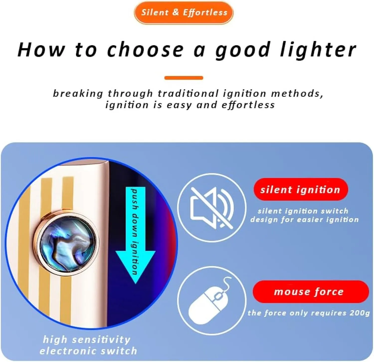 Ultra-Thin Lighter, Soft Flame Lighter, Removable Battery Lighter, Butane refillable Retro Traditional Flame Lighter, Unique Birthday Gift for Men and Women (Color : C)