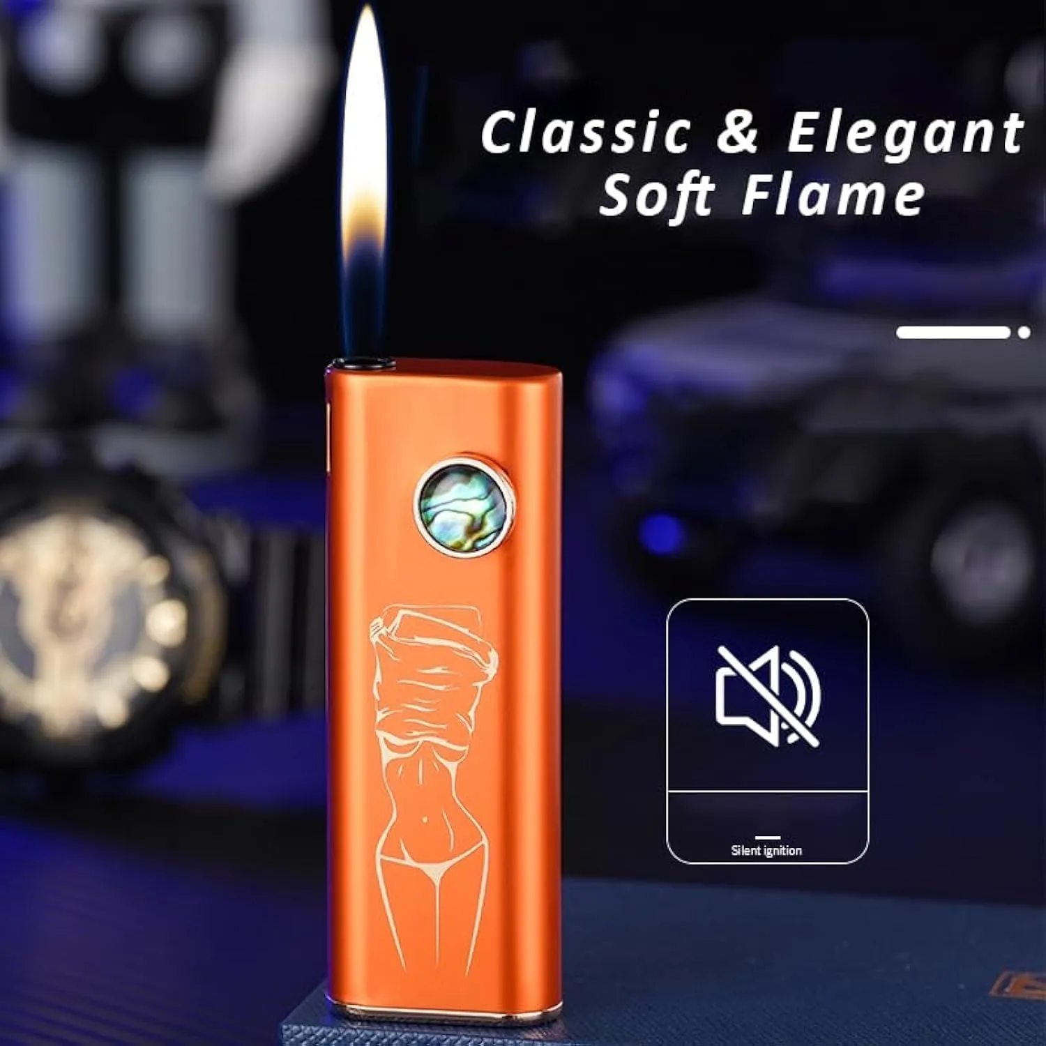 Ultra-Thin Lighter, Soft Flame Lighter, Removable Battery Lighter, Butane refillable Retro Traditional Flame Lighter, Unique Birthday Gift for Men and Women (Color : C)