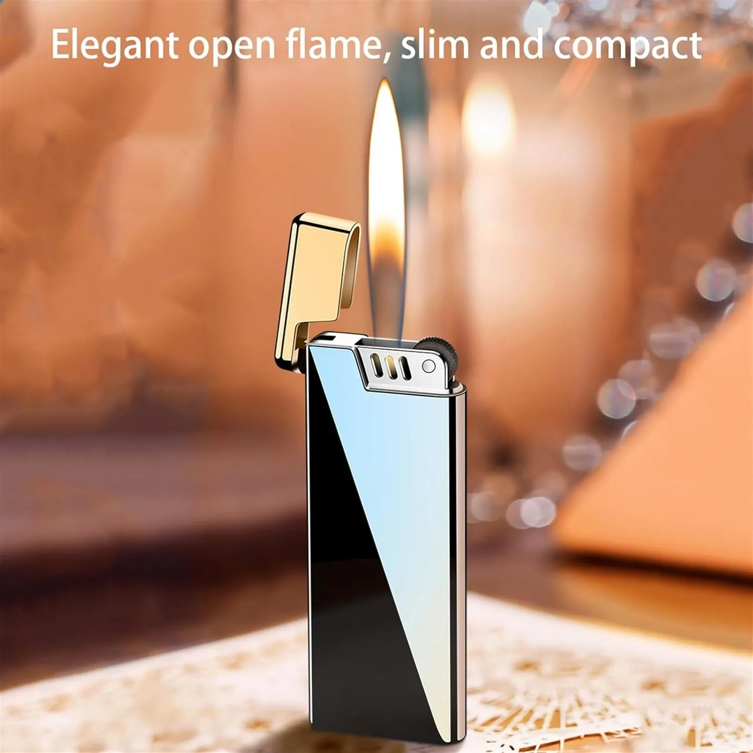 Ultra-Thin Soft Flame Lighter, Portable Metal Traditional Flame Lighter, refillable Adjustable Flame Lighter, Suitable for Men and Women Gifts, Collection, Camping, Gift Box (Color : A)