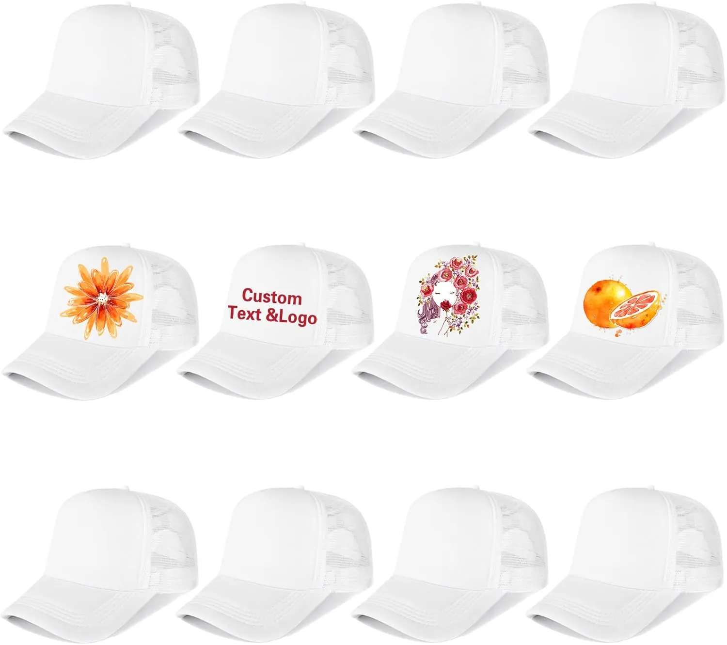 Ultrafun 12 Pack Trucker Hat Summer Mesh Sublimation Blank Hats Adjustable Snapback Baseball Hats for Men Women