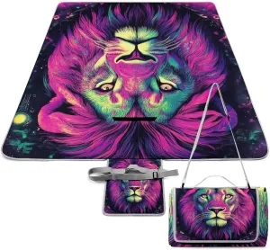 Unisex Foldable Colorful Lion Galaxy Art Mat for Outdoor, Water-Resistant Handy Mat Tote, Spring Summer Camping Blanket for Picnic Travel Beach