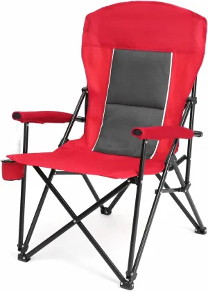 Upgraded Heavy Duty Lawn Chair with High Back Support - Perfect for Big & Tall - Portable Collapsible Chair with Cup Holder, Supports 250LBS, Durable Mesh Padding (Red)