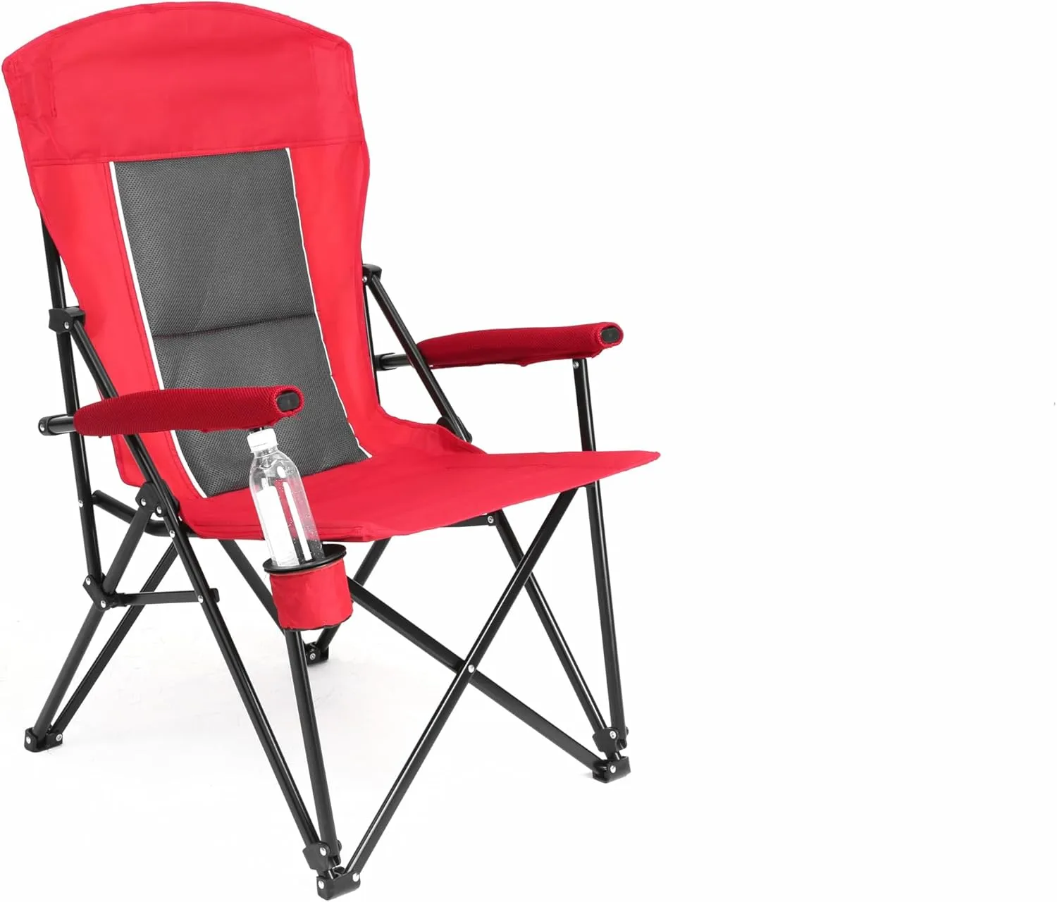 Upgraded Heavy Duty Lawn Chair with High Back Support - Perfect for Big & Tall - Portable Collapsible Chair with Cup Holder, Supports 250LBS, Durable Mesh Padding (Red)