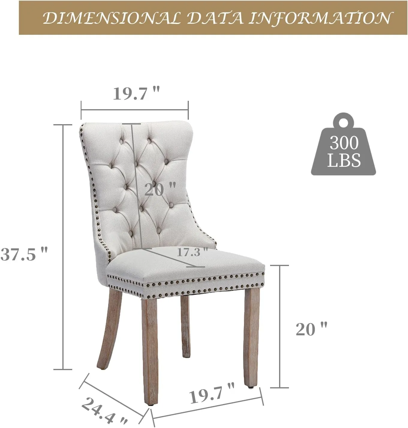 Upholstered Dining Chairs Set of 2 with Button Tufted, Linen Chair with Solid Wood Legs for Dining Room, Living Room, Bedroom, Kitchen Beige