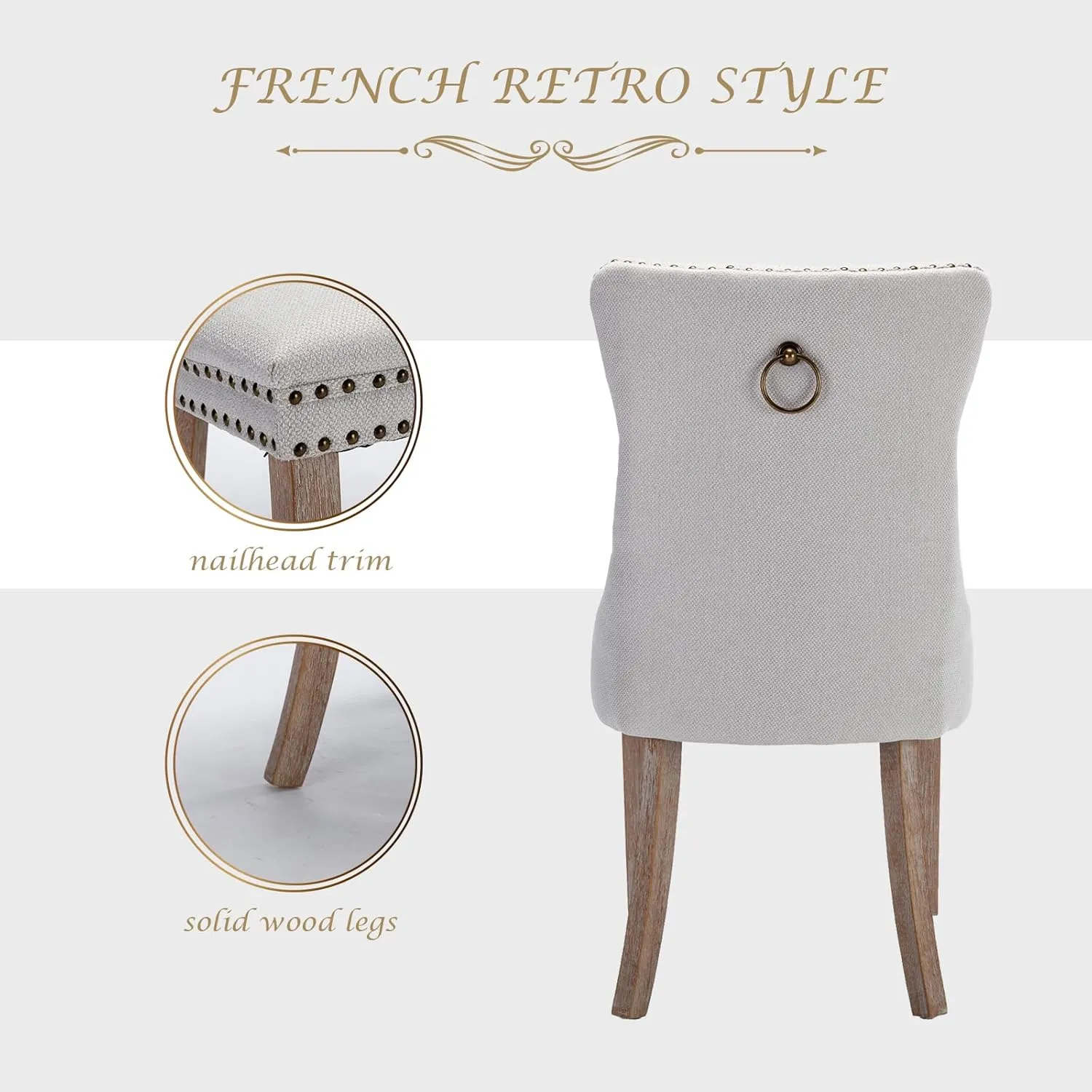 Upholstered Dining Chairs Set of 2 with Button Tufted, Linen Chair with Solid Wood Legs for Dining Room, Living Room, Bedroom, Kitchen Beige