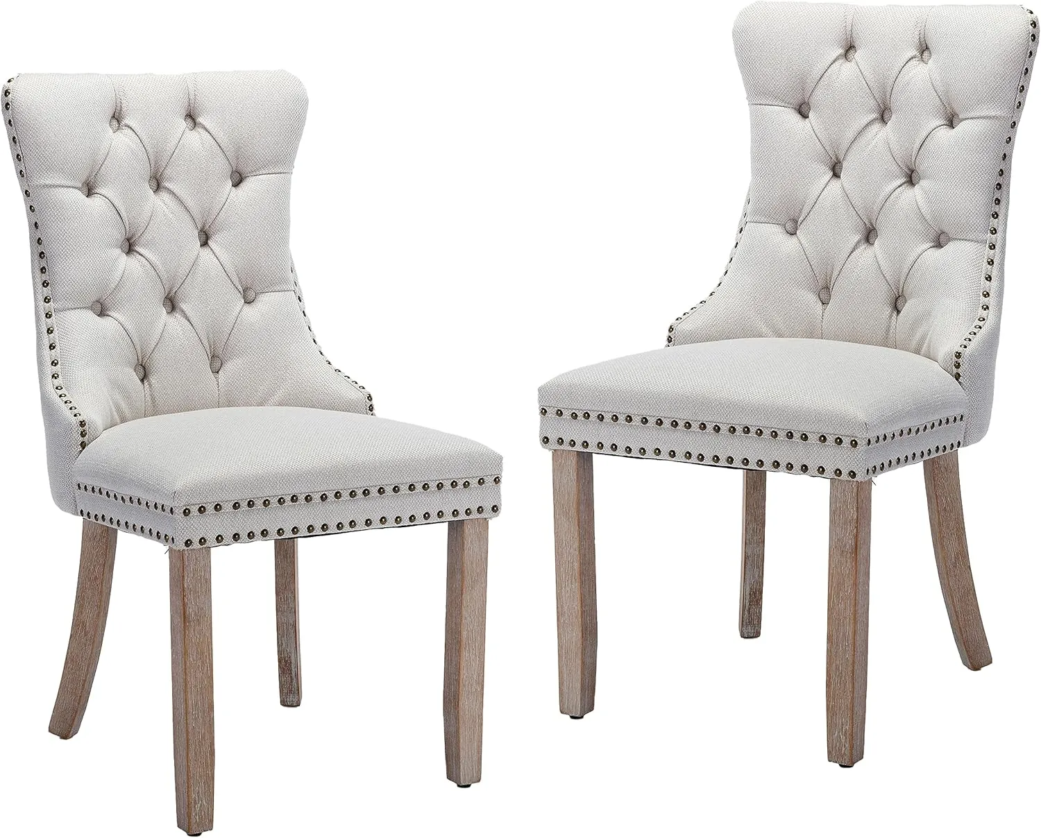 Upholstered Dining Chairs Set of 2 with Button Tufted, Linen Chair with Solid Wood Legs for Dining Room, Living Room, Bedroom, Kitchen Beige