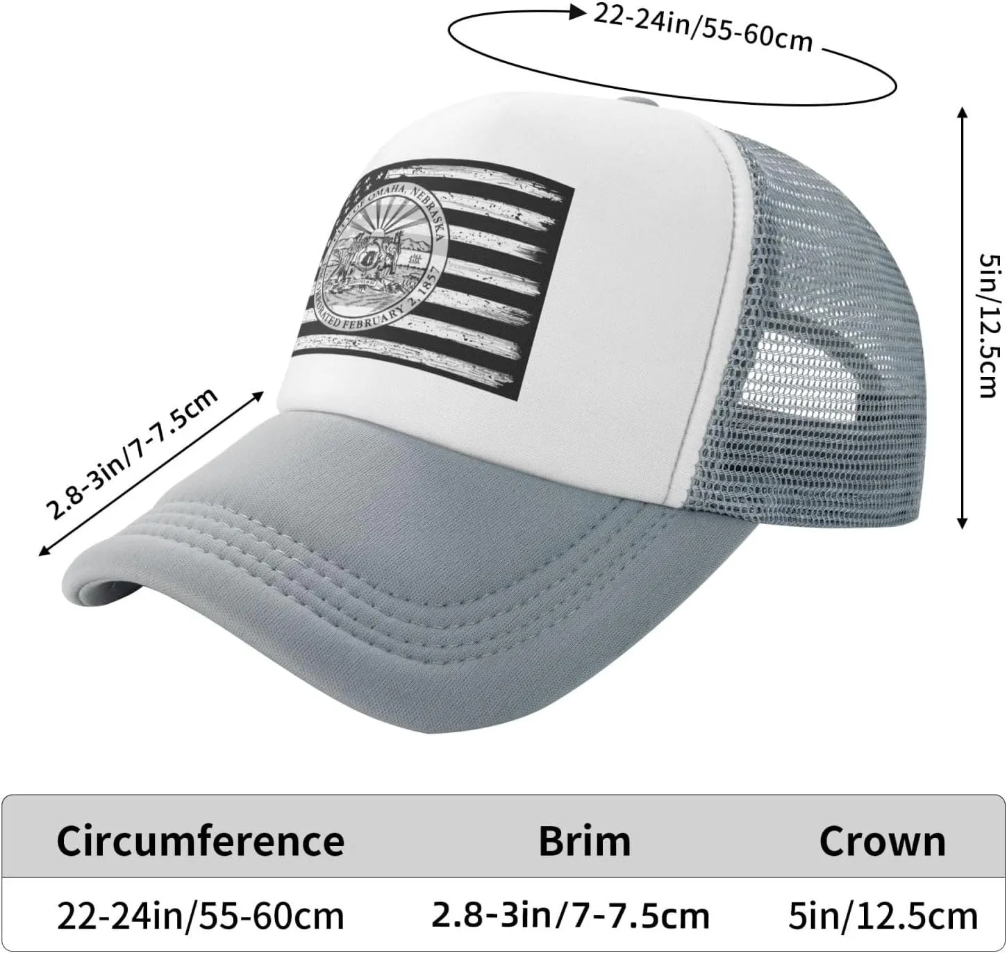 US and Seal of Omaha, Nebraska Baseball Cap for Men Women Adjustable Breathable Mesh Trucker Hat Unisex