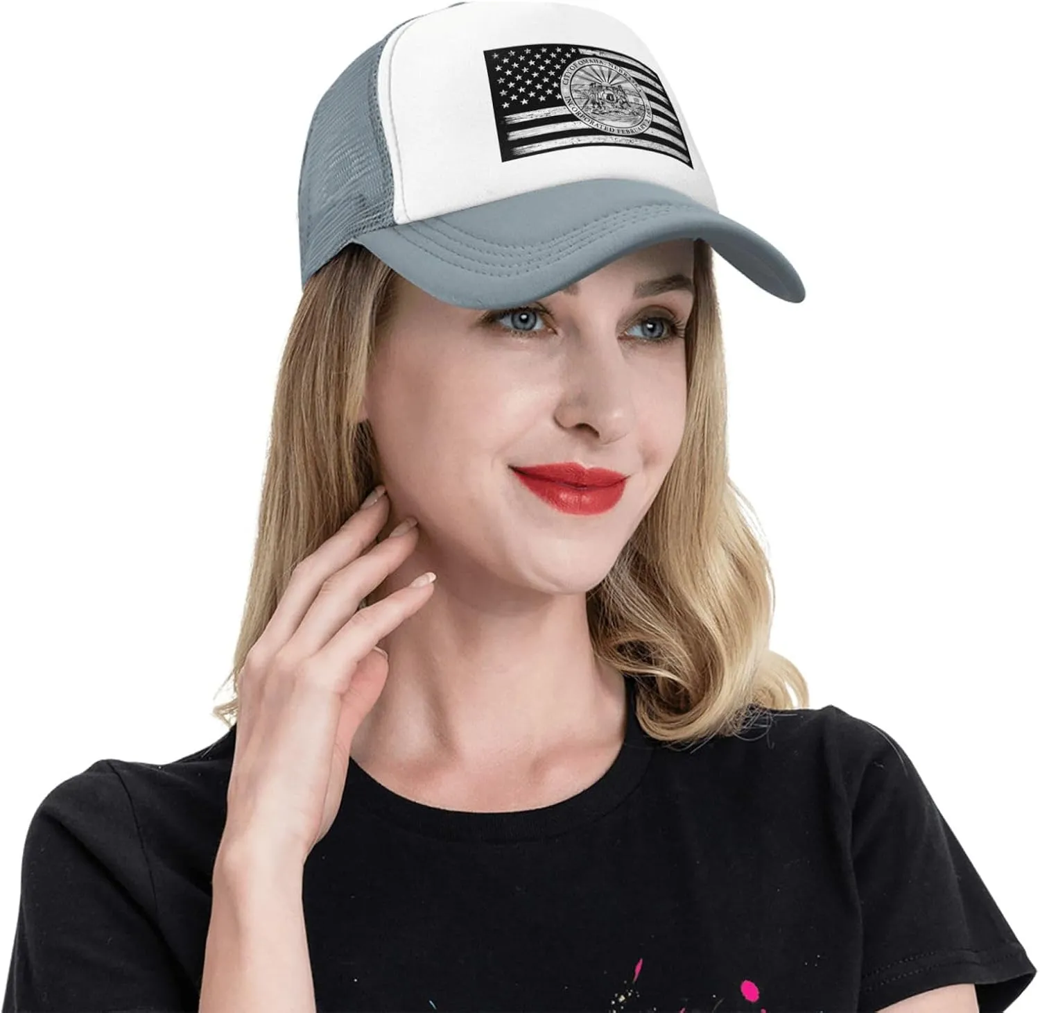 US and Seal of Omaha, Nebraska Baseball Cap for Men Women Adjustable Breathable Mesh Trucker Hat Unisex