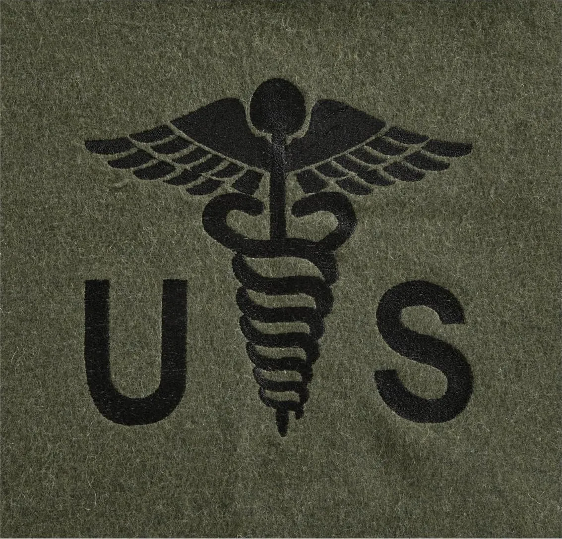 U.S. Military Medical Wool Blanket 64" x 90" Army Replica Emergency Blanket - Wool Blend, Olive Drab
