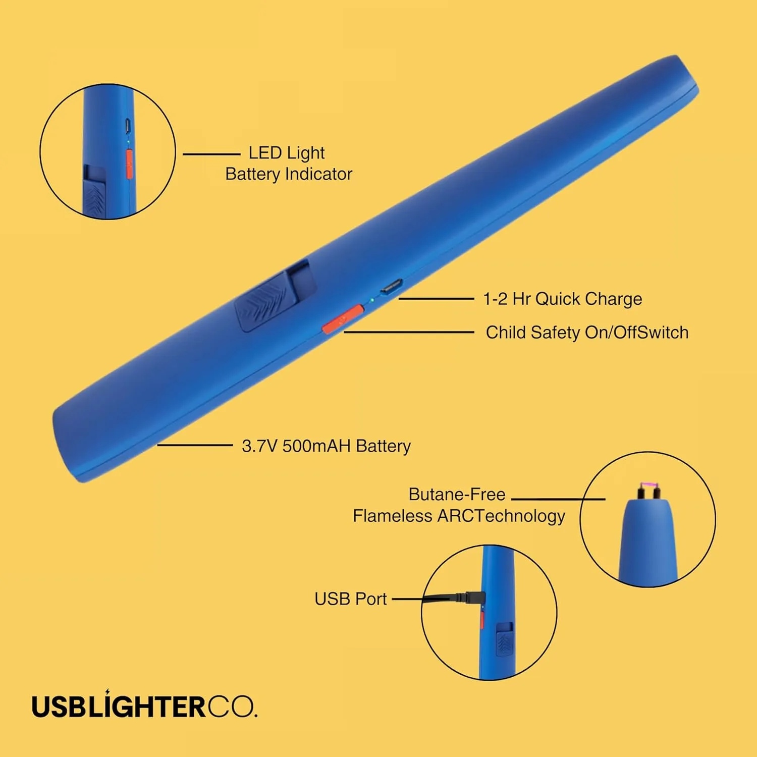 USB Lighter Co. MJR Electric Arc Windproof Flameless USB Lighter Large Handle with Safety Lock for Candle Camping BBQ Grill Gift (Watercolor)