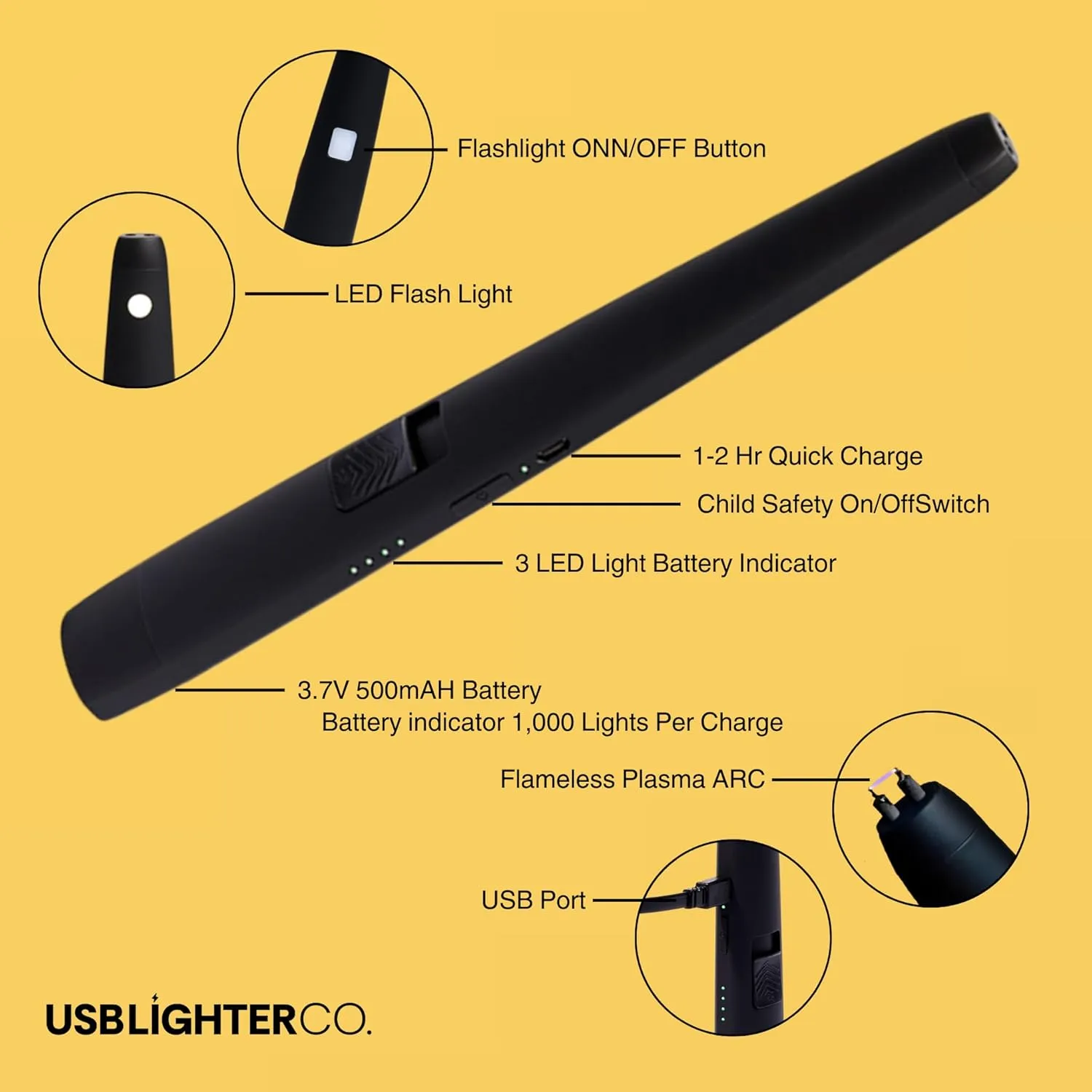 USB Lighter CO. Motli Arc Lighter - Flameless Lighter with LED Flashlight, Rechargeable Battery & Safety Switch - Windproof Tesla Coil Electric Lighters for Gifts, Kitchen, Home, & Outdoors