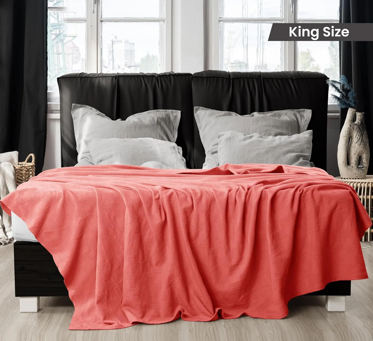 Utopia Bedding Coral 100% Cotton Blanket [King Size - 90x108 Inch] 350GSM Lightweight, Soft and Breathable Thermal Blanket for All Seasons