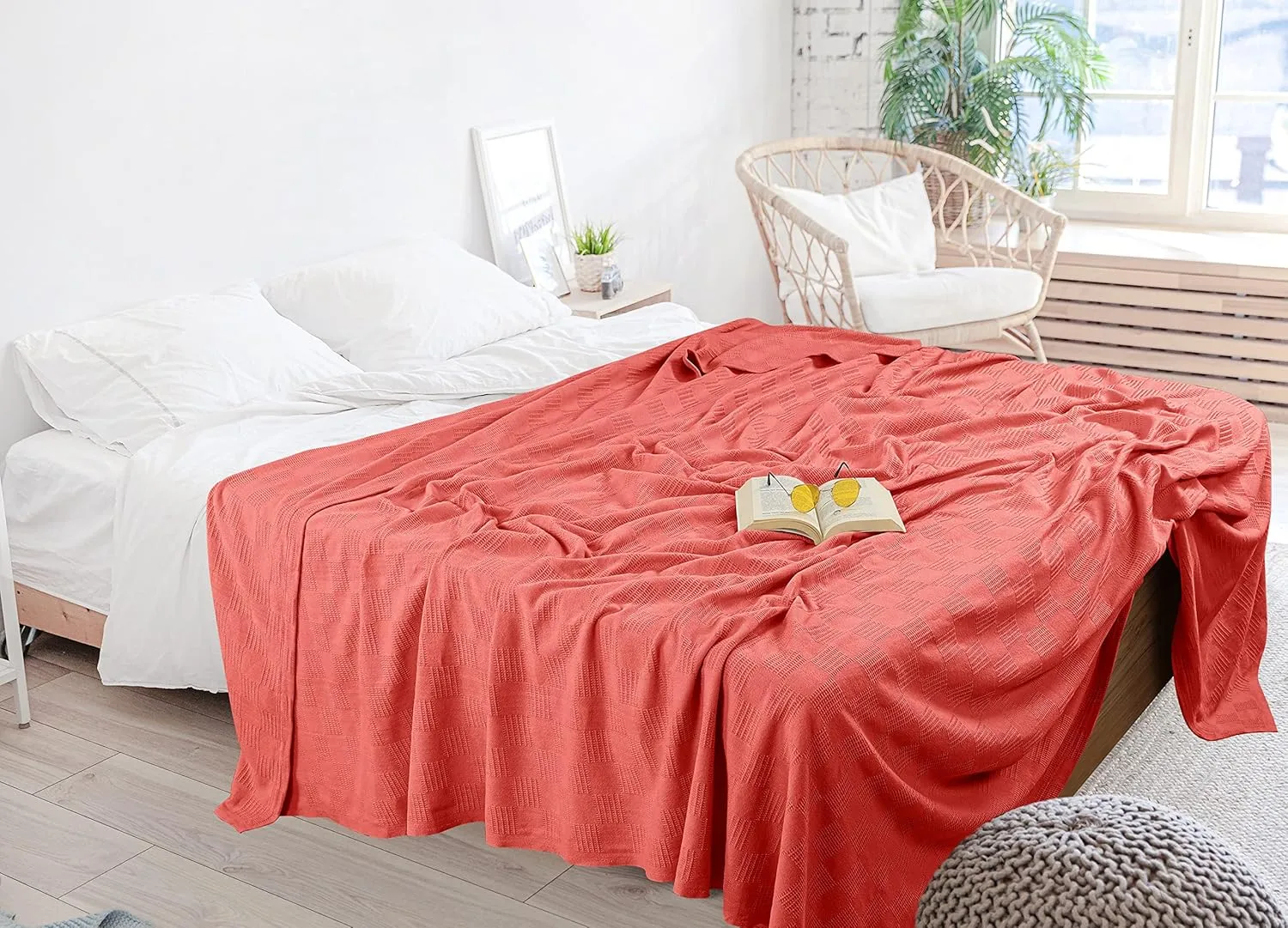Utopia Bedding Coral 100% Cotton Blanket [King Size - 90x108 Inch] 350GSM Lightweight, Soft and Breathable Thermal Blanket for All Seasons