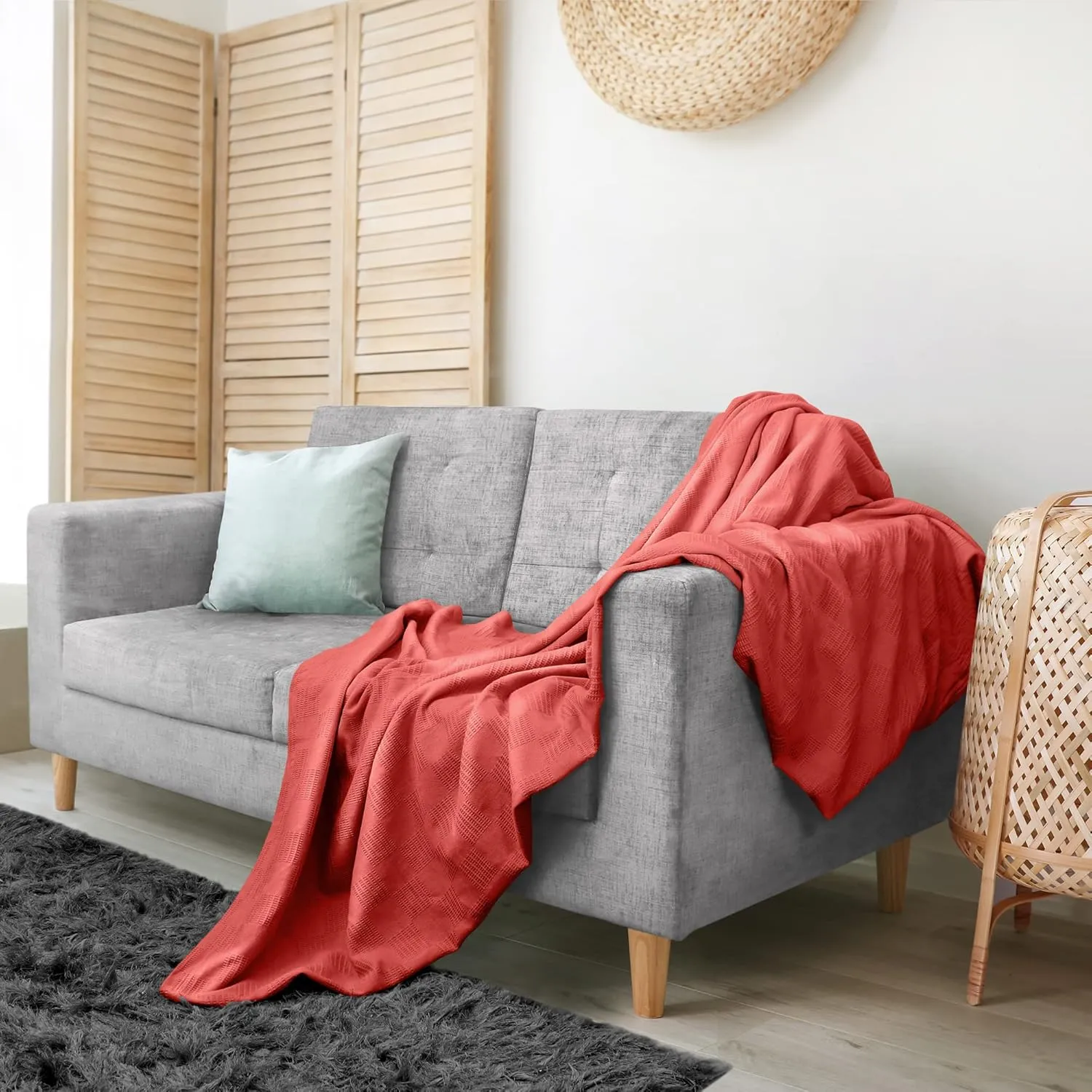Utopia Bedding Coral 100% Cotton Blanket [King Size - 90x108 Inch] 350GSM Lightweight, Soft and Breathable Thermal Blanket for All Seasons