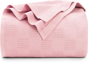 Utopia Bedding Dusky Pink 100% Cotton Blanket [Queen Size - 90x90 Inch] 350GSM Lightweight, Soft and Breathable Thermal Blanket for All Seasons