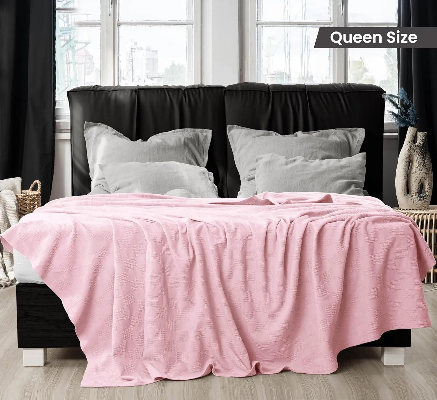 Utopia Bedding Dusky Pink 100% Cotton Blanket [Queen Size - 90x90 Inch] 350GSM Lightweight, Soft and Breathable Thermal Blanket for All Seasons