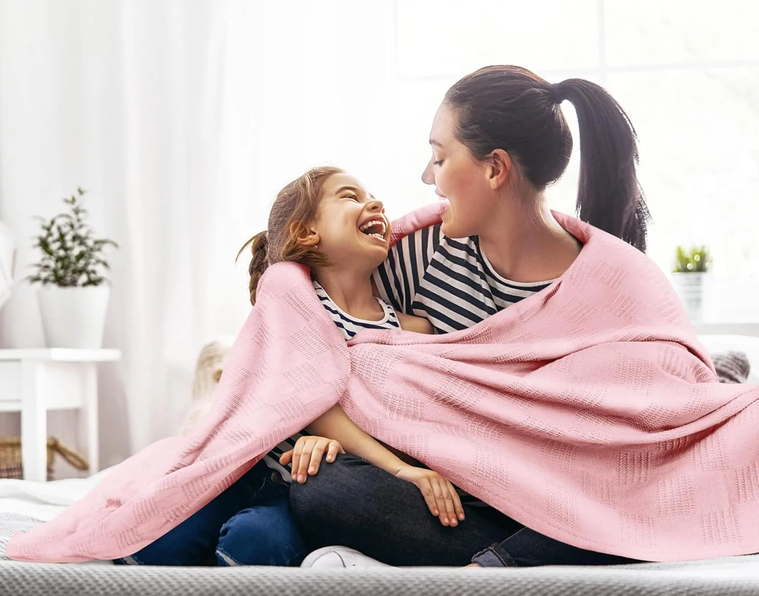 Utopia Bedding Dusky Pink 100% Cotton Blanket [Queen Size - 90x90 Inch] 350GSM Lightweight, Soft and Breathable Thermal Blanket for All Seasons