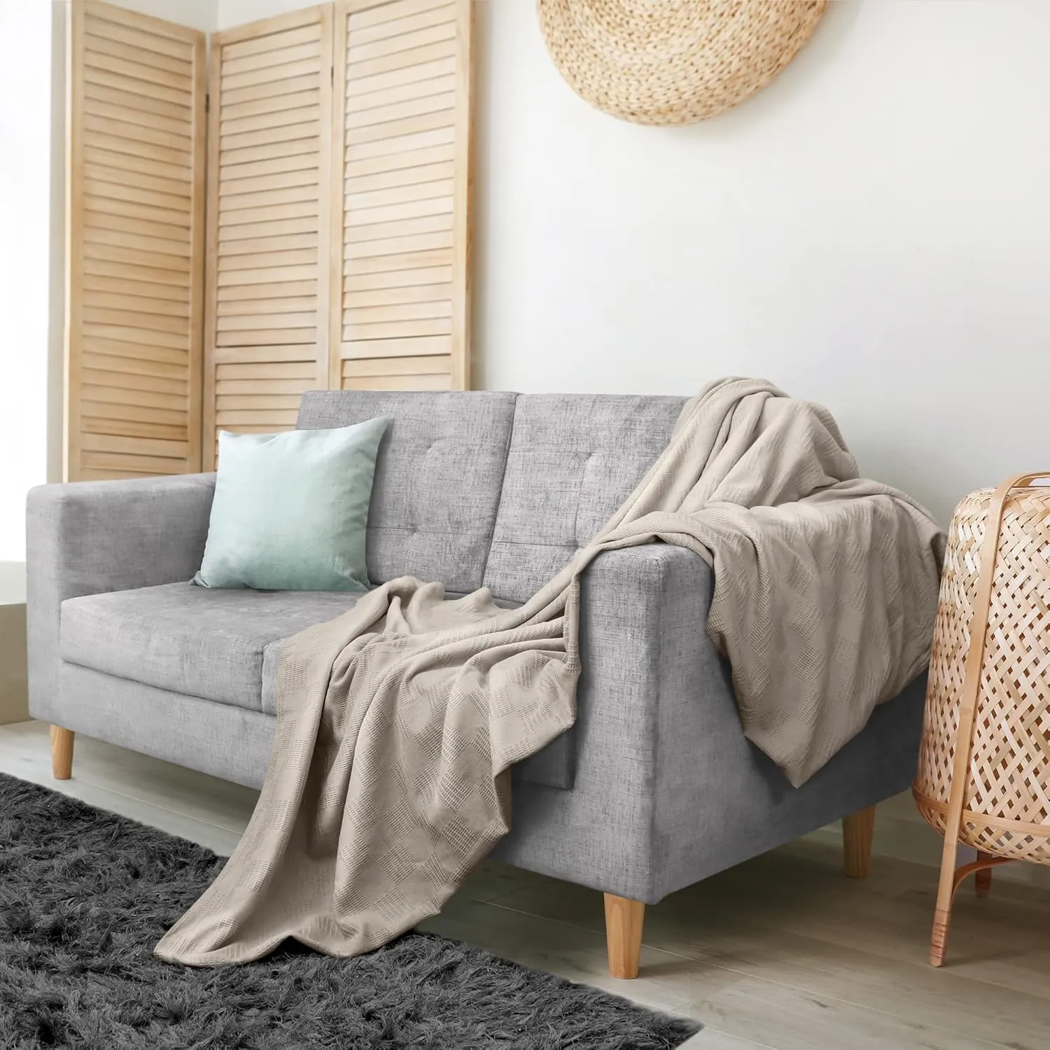 Utopia Bedding Khaki 100% Cotton Blanket [King Size - 90x108 Inch] 350GSM Lightweight, Soft and Breathable Thermal Blanket for All Seasons