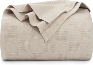 Utopia Bedding Khaki 100% Cotton Blanket [King Size - 90x108 Inch] 350GSM Lightweight, Soft and Breathable Thermal Blanket for All Seasons