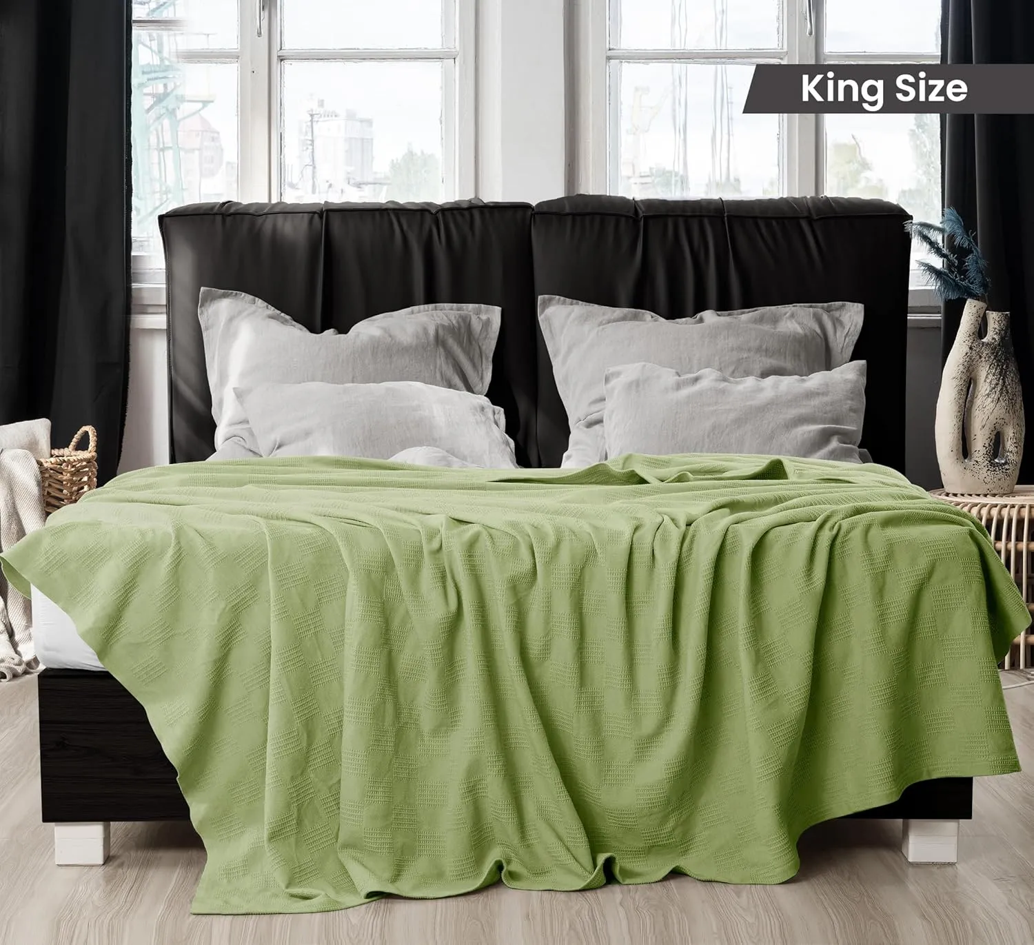 Utopia Bedding Sage Green 100% Cotton Blanket [King Size - 90x108 Inch] 350GSM Lightweight, Soft and Breathable Thermal Blanket for All Seasons