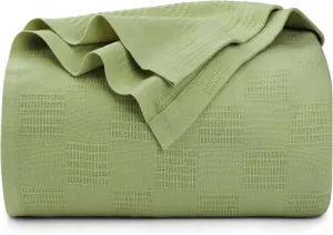 Utopia Bedding Sage Green 100% Cotton Blanket [King Size - 90x108 Inch] 350GSM Lightweight, Soft and Breathable Thermal Blanket for All Seasons