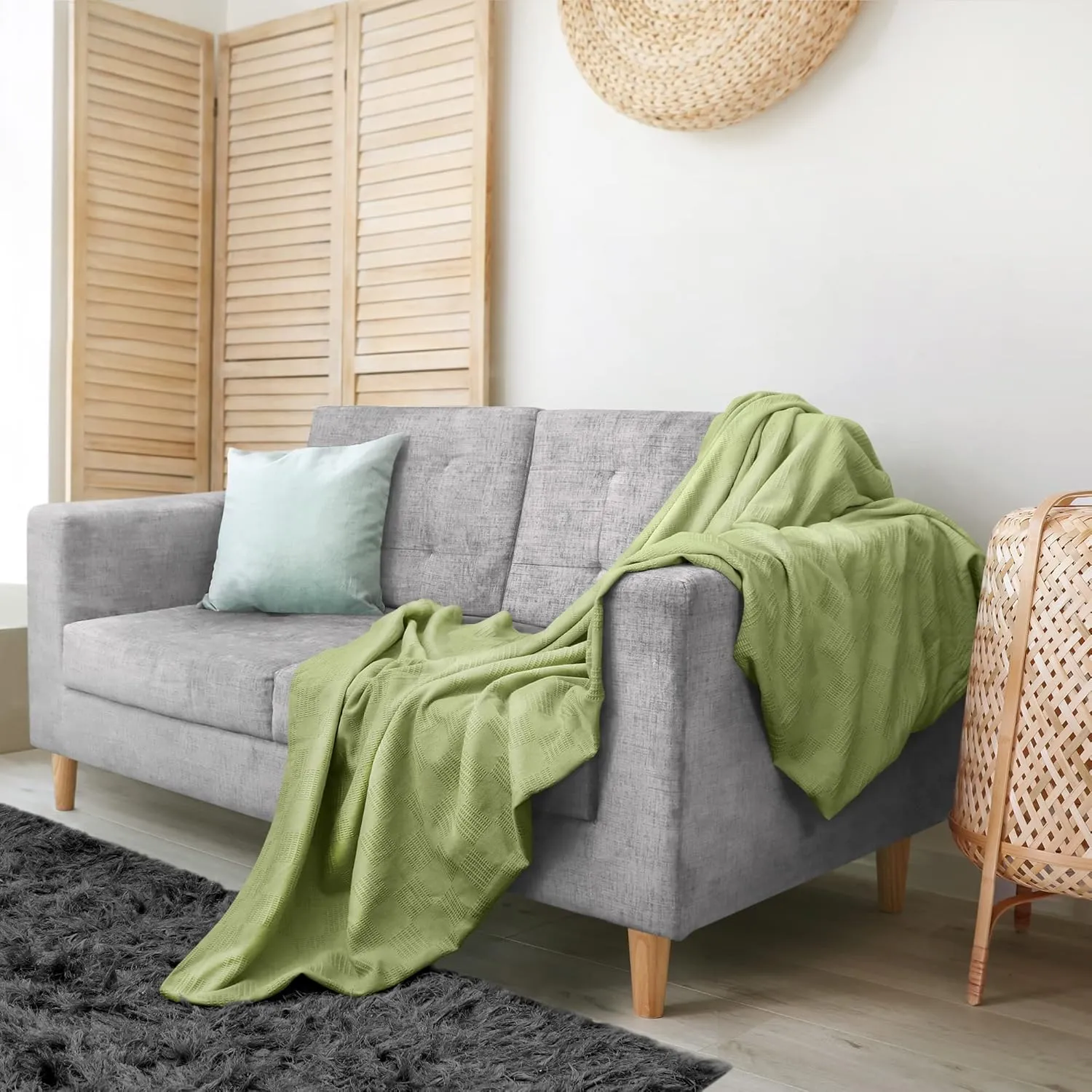 Utopia Bedding Sage Green 100% Cotton Blanket [King Size - 90x108 Inch] 350GSM Lightweight, Soft and Breathable Thermal Blanket for All Seasons