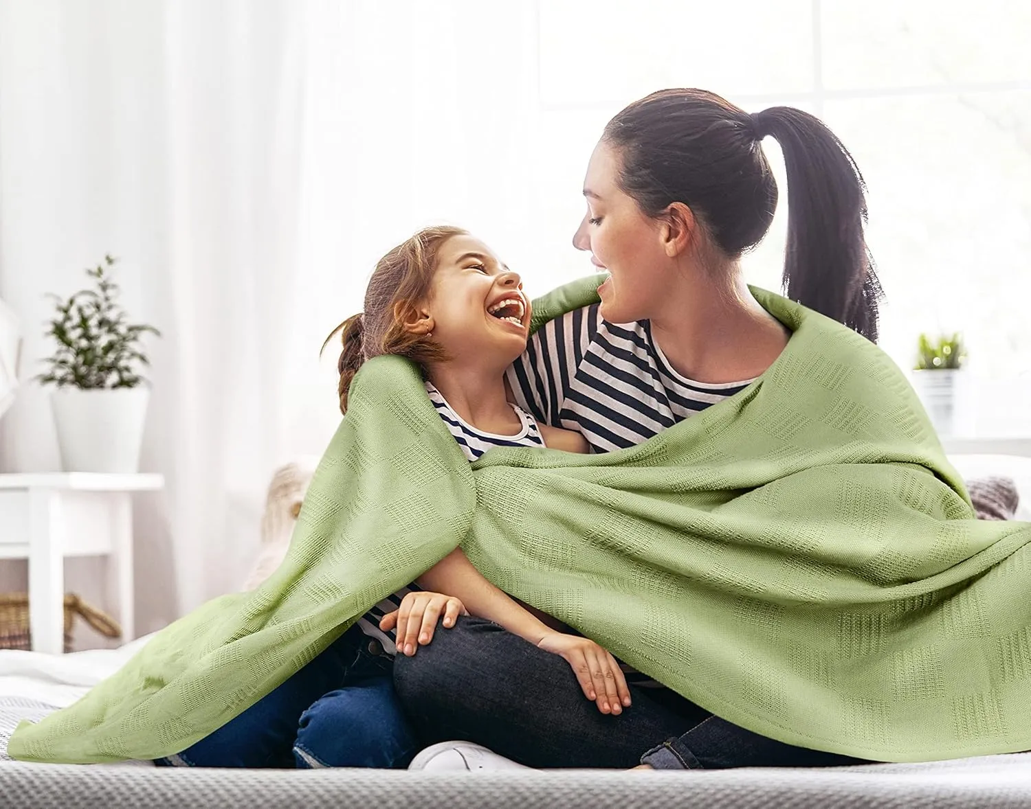 Utopia Bedding Sage Green 100% Cotton Blanket [King Size - 90x108 Inch] 350GSM Lightweight, Soft and Breathable Thermal Blanket for All Seasons