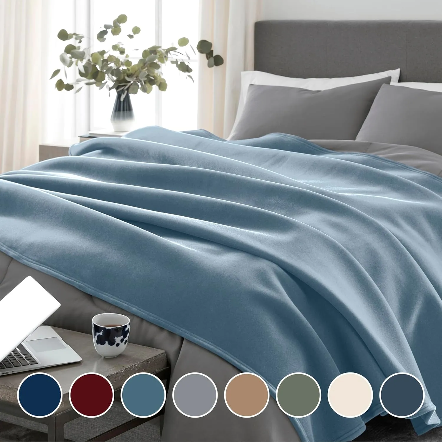 Vellux 1B07056 Original Insulating Core Hotel Style Solid blanket Machine Washable Soft Cozy Warm Thermal Durable Pet Friendly All Seasons Layering Bed Sofa Blankets, Twin, Blue