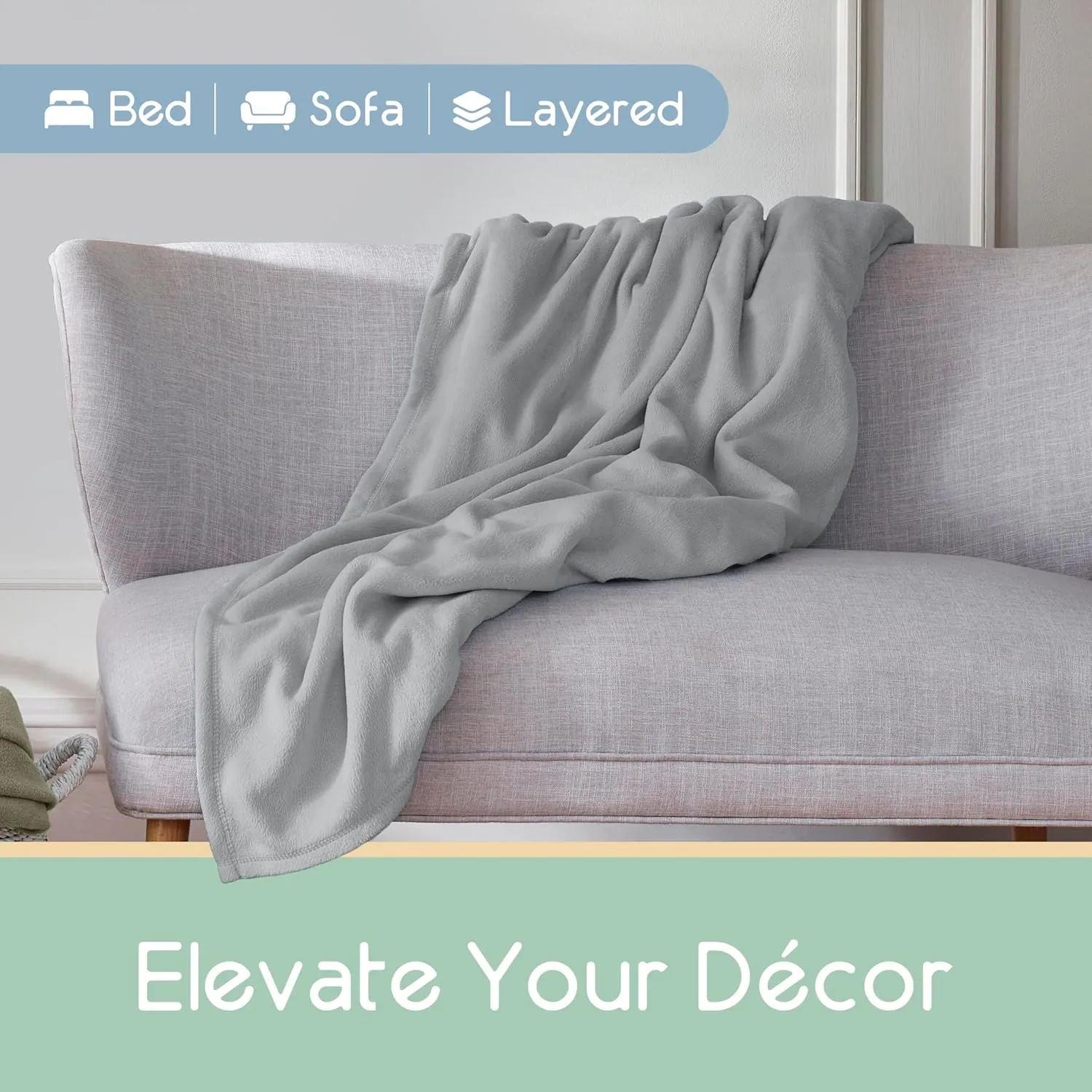 Vellux Full/Queen Size Microfleece Blanket | Fleece Bed Blanket | All-Season Comfort | Supersoft Lightweight | Plush Throw Blanket for Bed Couch or Sofa | Pet-Friendly | Light Grey