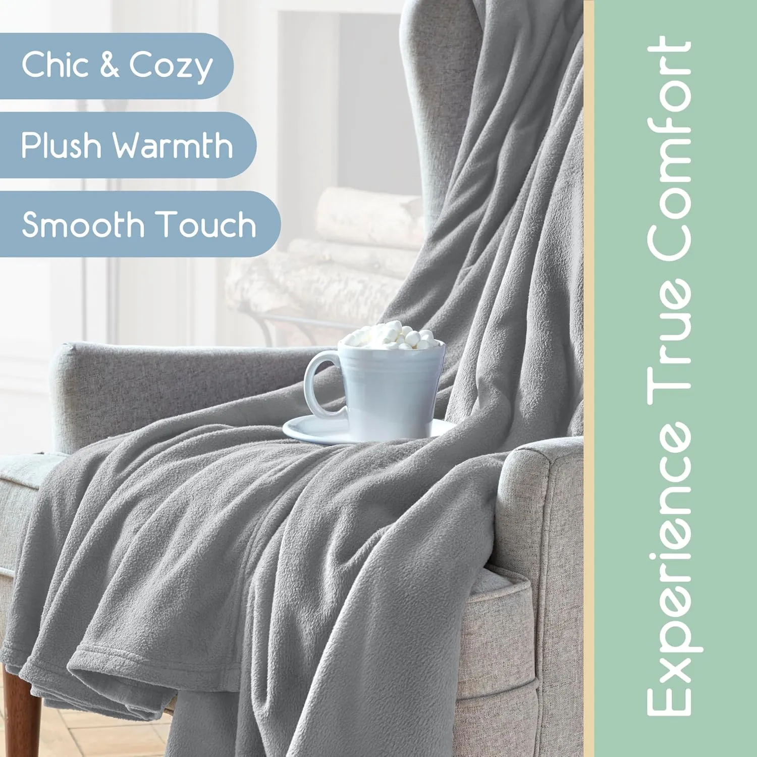 Vellux Full/Queen Size Microfleece Blanket | Fleece Bed Blanket | All-Season Comfort | Supersoft Lightweight | Plush Throw Blanket for Bed Couch or Sofa | Pet-Friendly | Light Grey