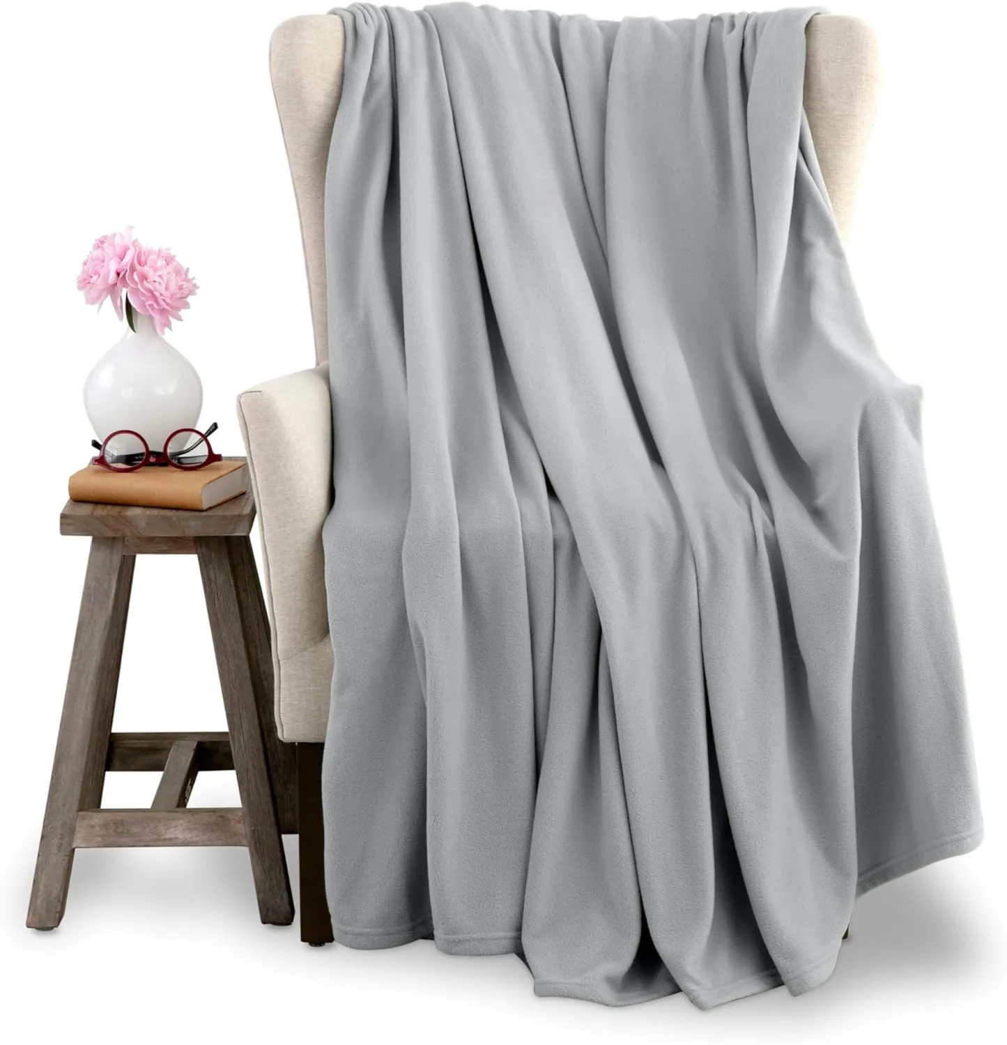 Vellux Full/Queen Size Microfleece Blanket | Fleece Bed Blanket | All-Season Comfort | Supersoft Lightweight | Plush Throw Blanket for Bed Couch or Sofa | Pet-Friendly | Light Grey