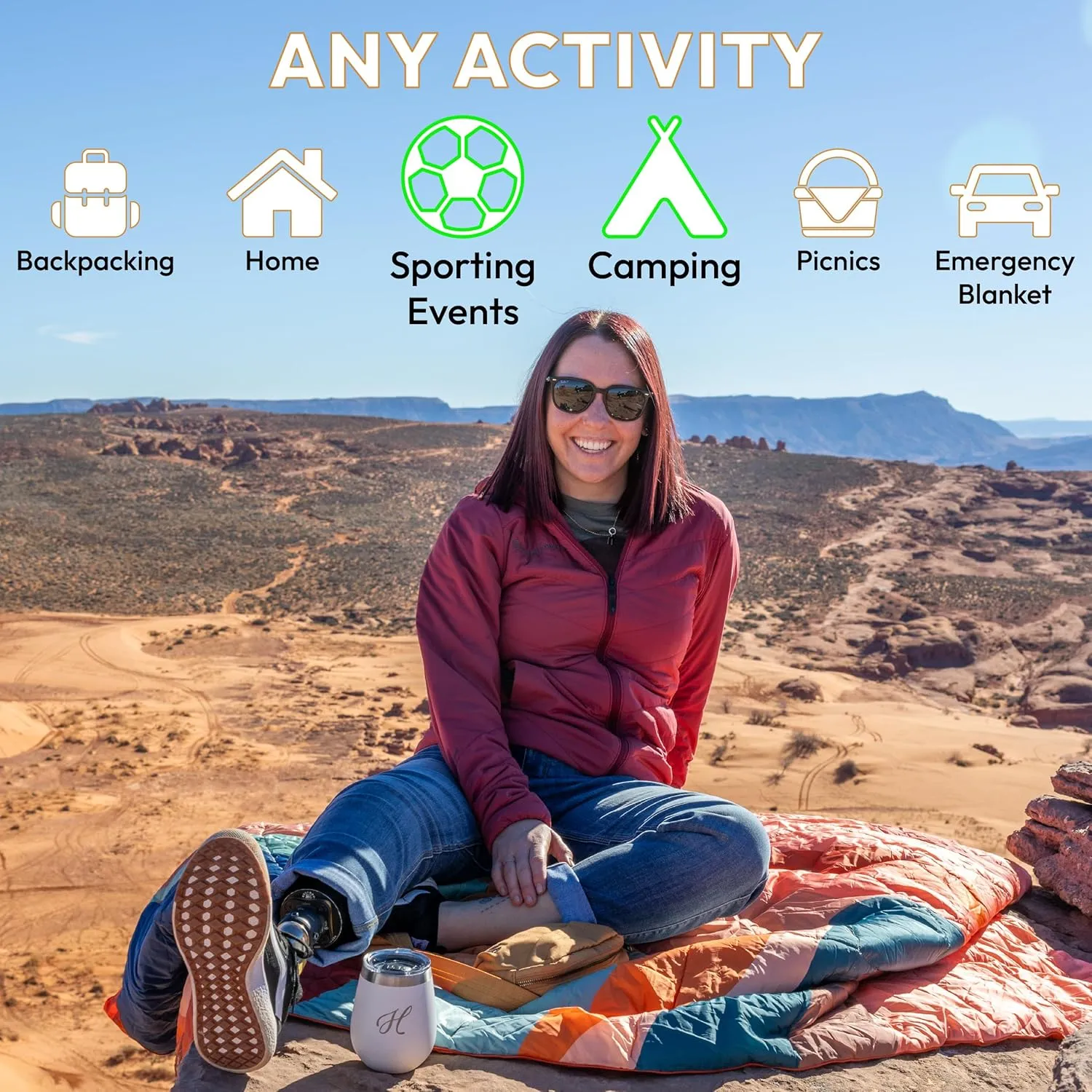 Versatile Packable Outdoor Camping Blanket, Puffy Blanket, Primaloft® Insulation, Warm, Durable, Lightweight, Waterproof, Oversize, Beach, Stadium, and More! 55"x80" (Olive Branch)