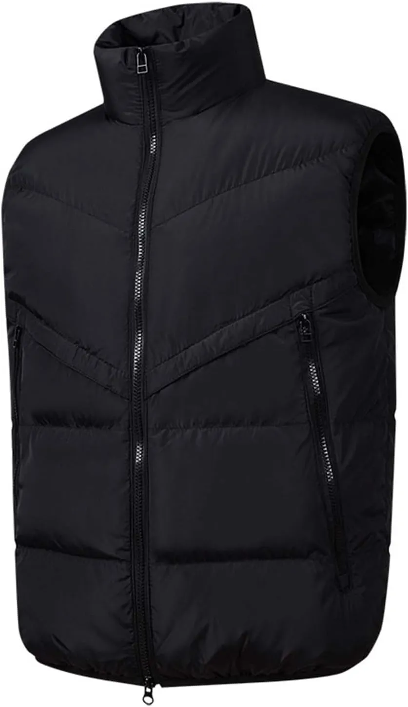 Vest for Men Stand Collar Zip Up Color Block Padded Jacket Thicken Warm Winter Casual Outdoor Sports Vest with Pocket
