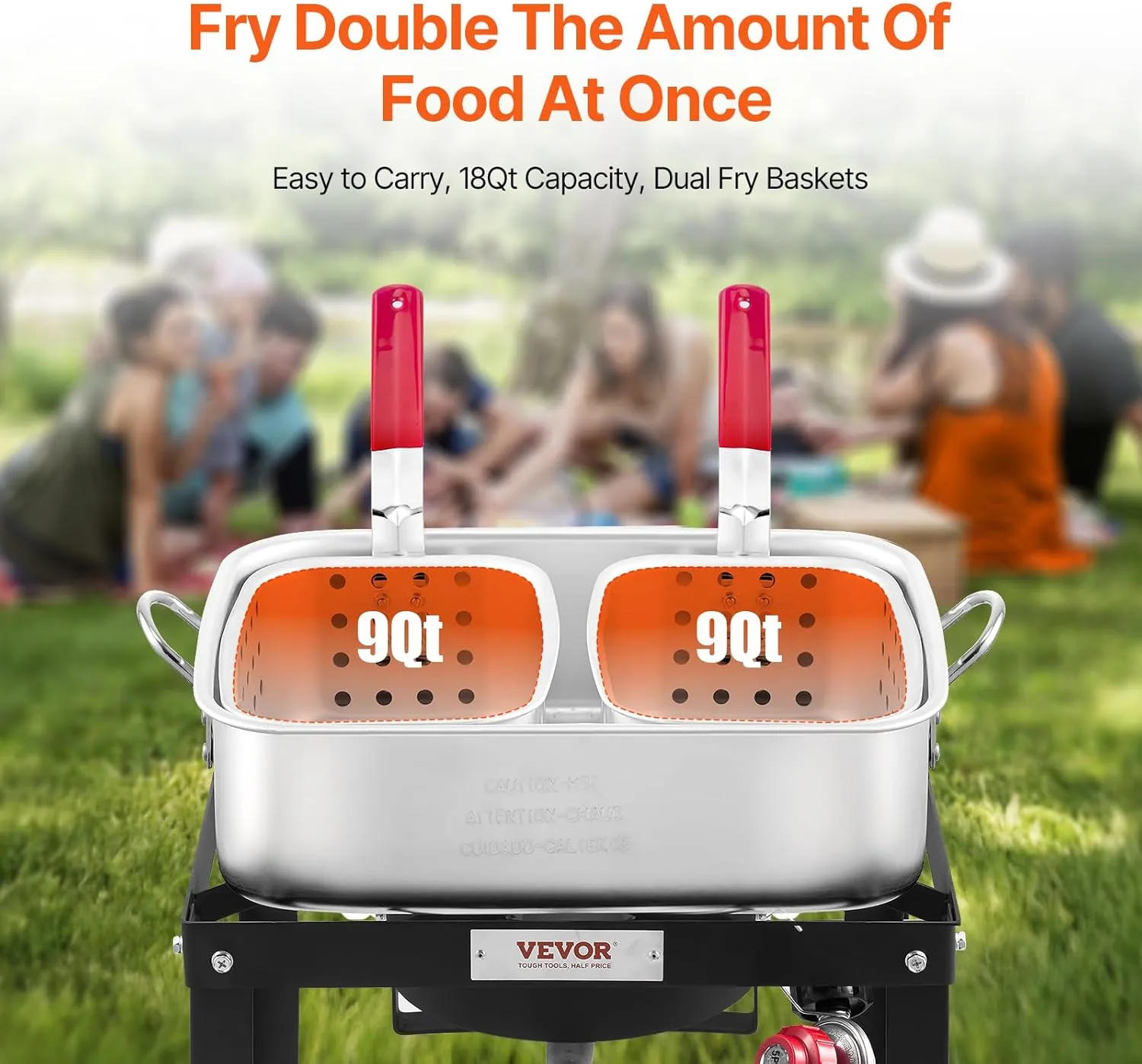 VEVOR 18 Qt Fish and Wing Fryer with Double Basket, Aluminum Propane Fish Fryer Kit, Outdoor Deep Fryer Seafood Pot with Thermometer and 58,000 BTUs Propane Burners, for Outdoor and Backyard Cooking