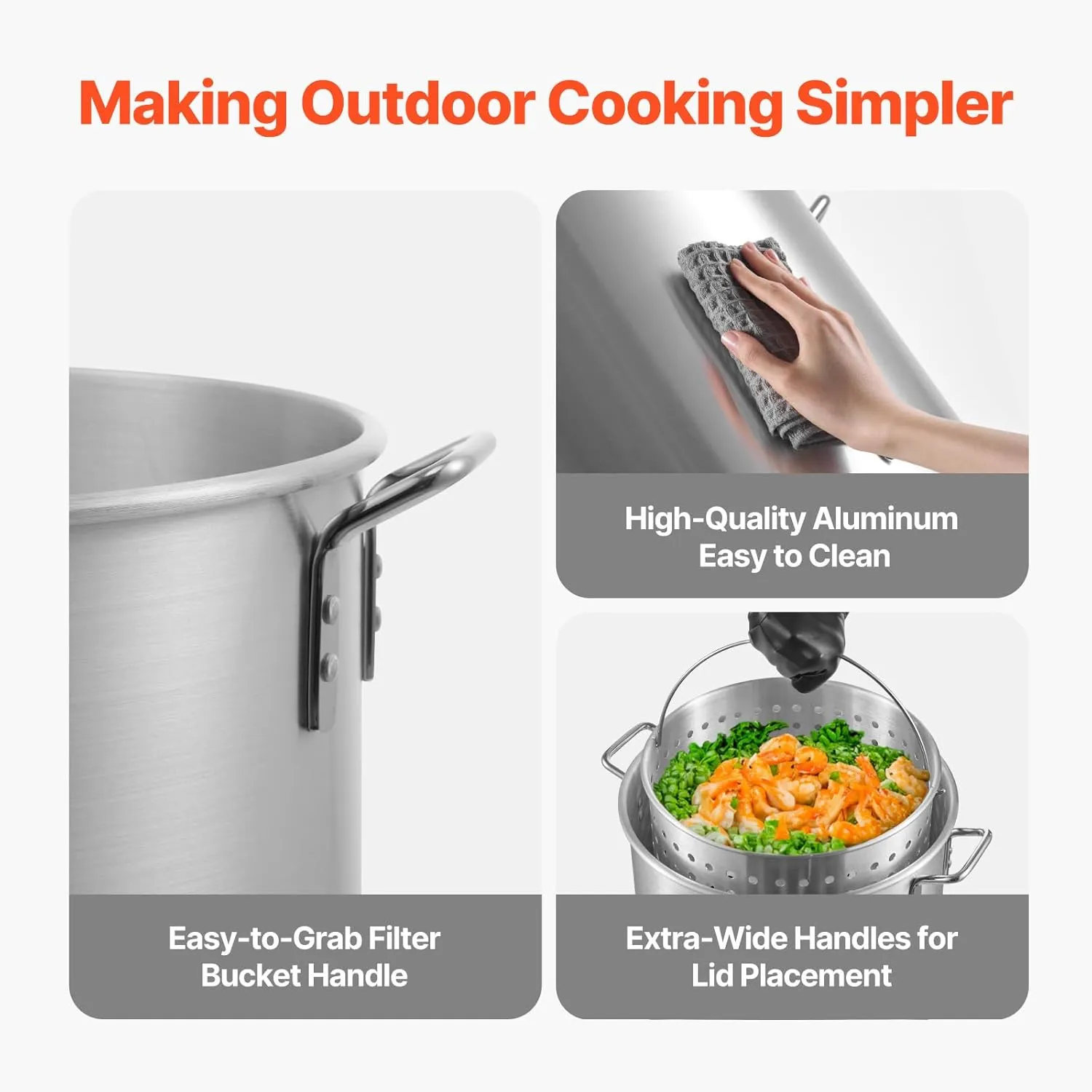 VEVOR 60 Qt Seafood Boiling Kit with Strainer, Outdoor Seafood Boil Pot and Basket, Cooking Set for Crab Crawfish Lobster Boiling, Aluminum Stockpot with 100,000 BTUs Propane Burner and Steamer Rack