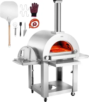 VEVOR Dual Fuel Giant Pizza Oven for Outdoor Use, 22" Artisan Pizza Oven, Pellet & Gas Propane Outdoor Pizza Oven with Cordierite Pizza Stone, Move with Casters Multi Fuel Grill for Camping & Backyard