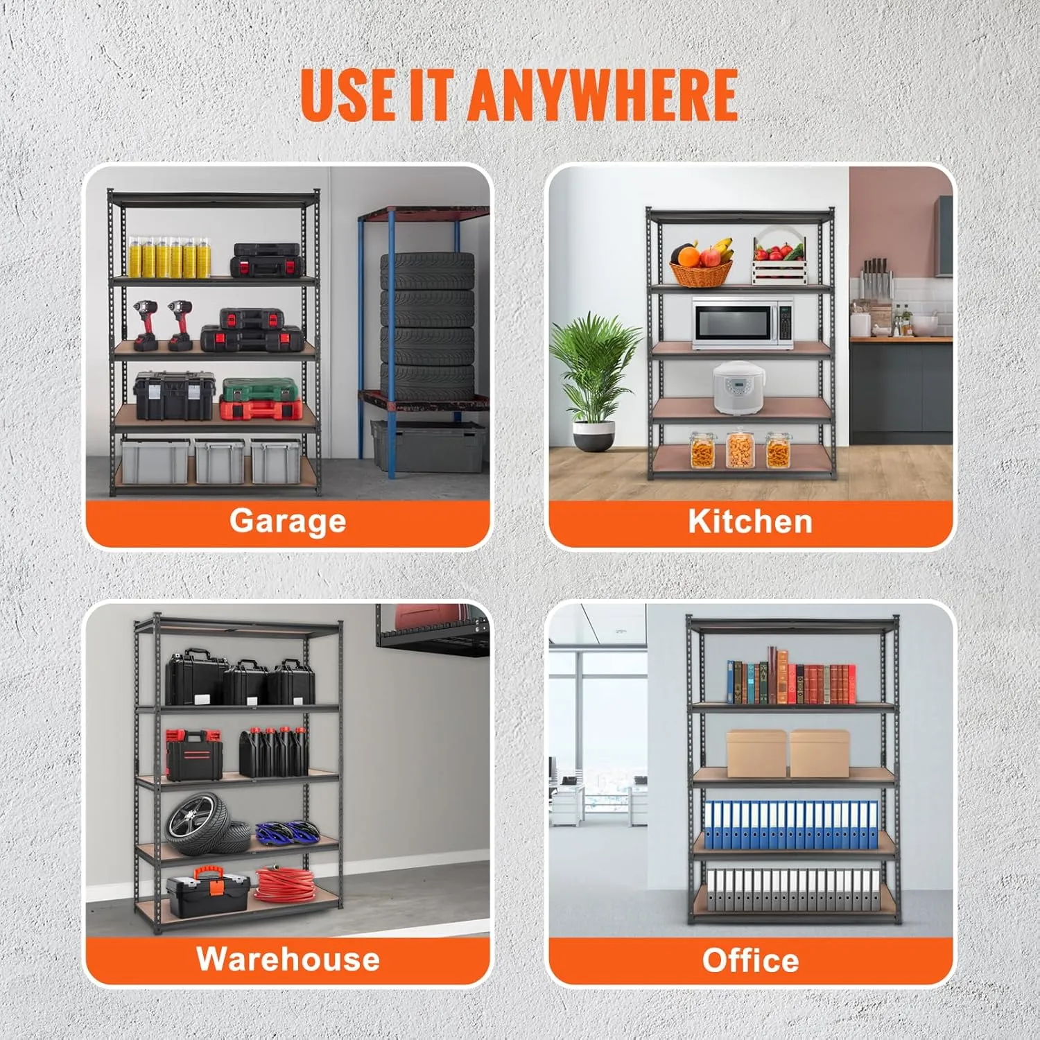 VEVOR Storage Shelving Unit, 5-Tier Adjustable, 2000 lbs Capacity, Heavy Duty Garage Shelves Metal Organizer Utility Rack, 2 Pack, 48" L x 18" W x 72" H