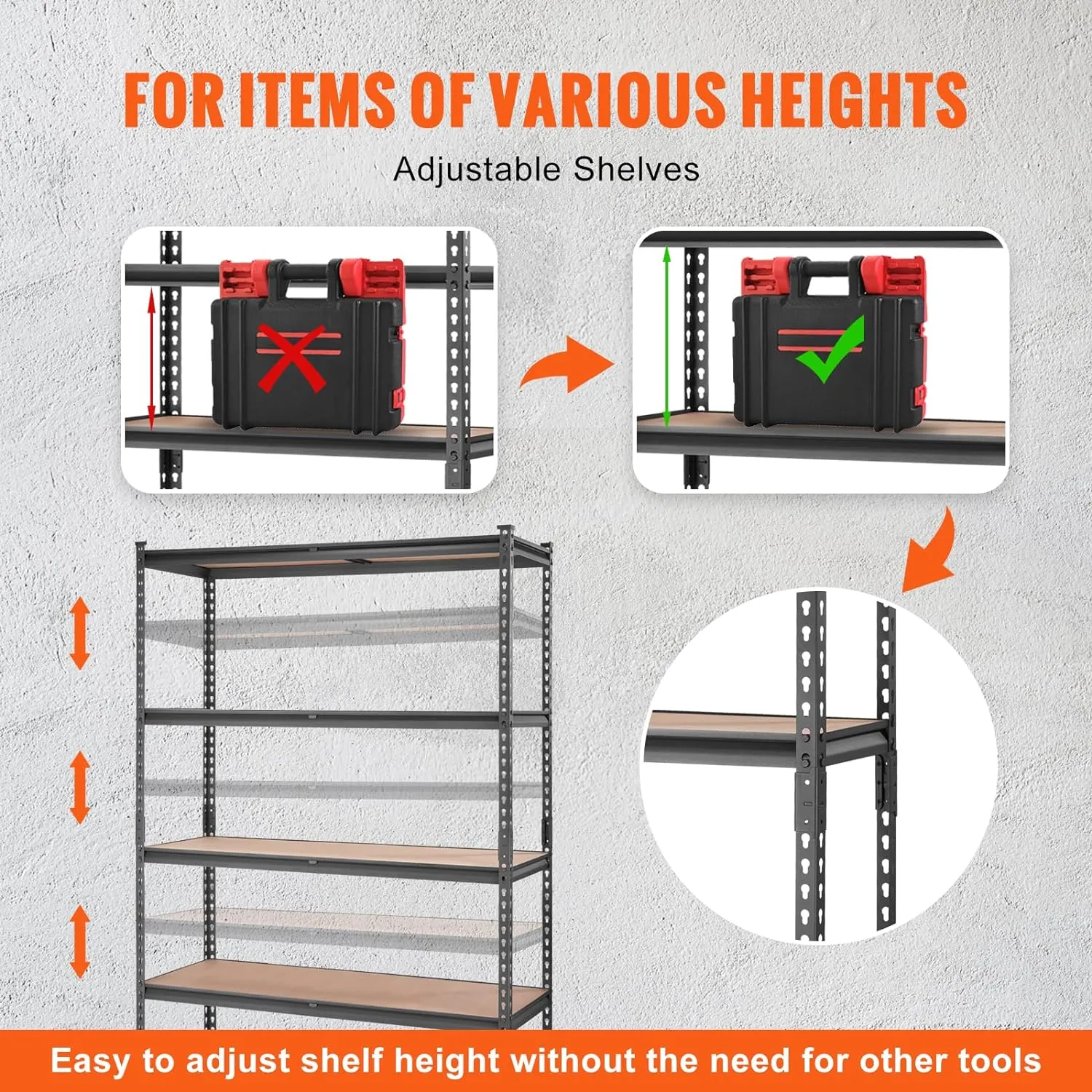 VEVOR Storage Shelving Unit, 5-Tier Adjustable, 2000 lbs Capacity, Heavy Duty Garage Shelves Metal Organizer Utility Rack, 2 Pack, 48" L x 18" W x 72" H