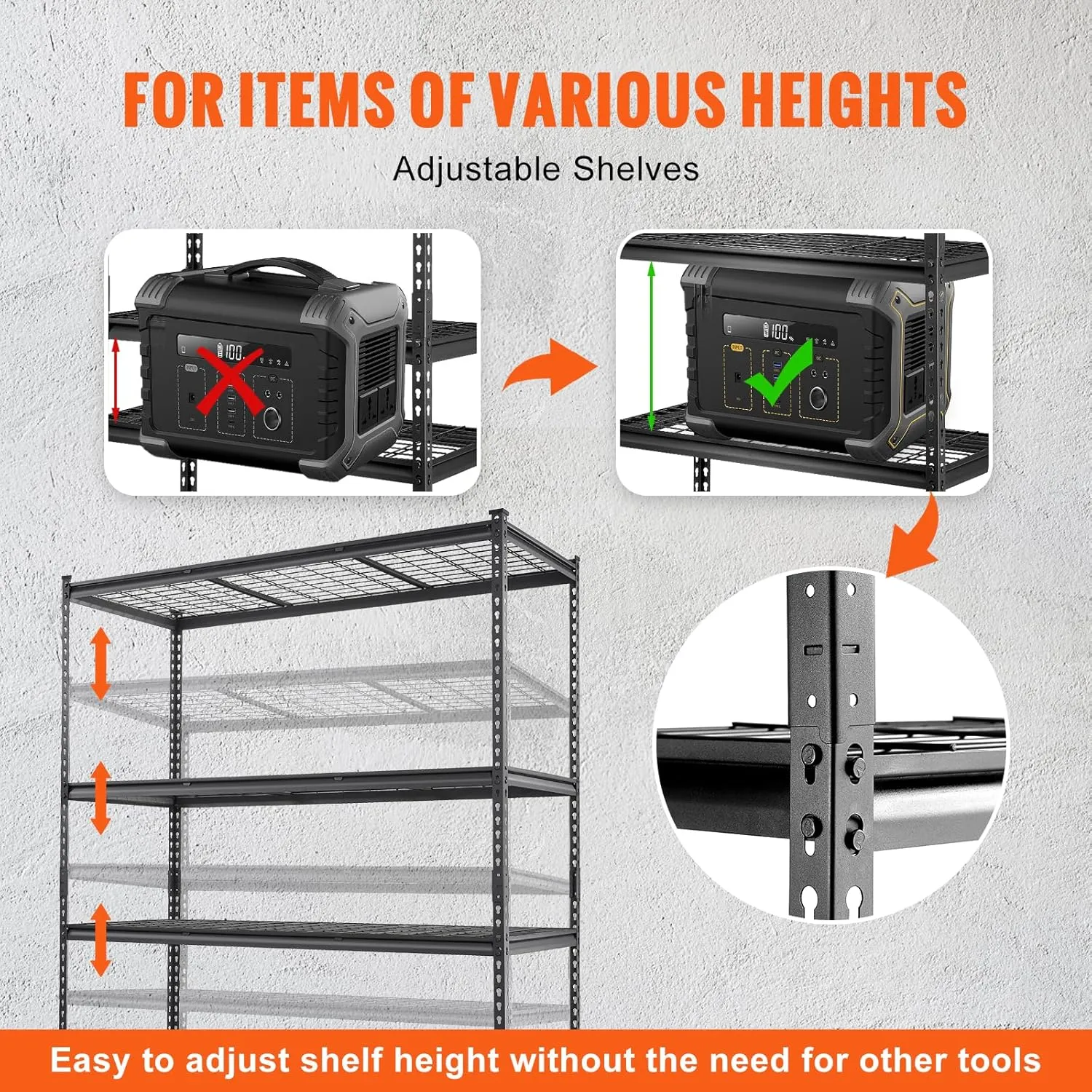 VEVOR Storage Shelving Unit, 5-Tier Adjustable Storage Shelves, 60" L x 24" W x 78" H Heavy Duty Garage Storage Shelves, Metal Shelves for Kitchen Pantry Basement Bathroom Laundry, Black