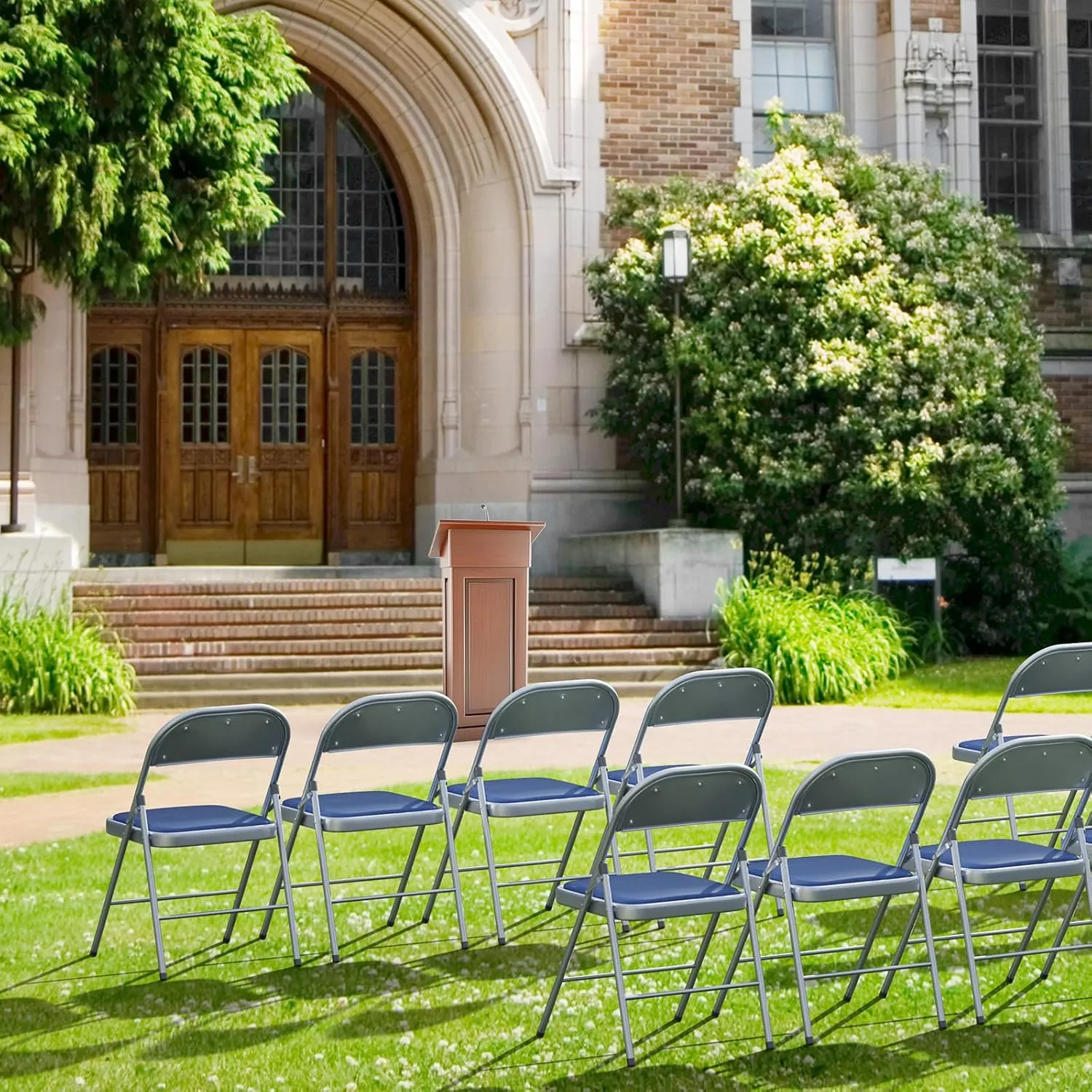 VINGLI 10 Pack Folding Chairs with Padded Seats, Metal Frame with Pu Leather Seat & Back, Capacity 350 lbs, Blue