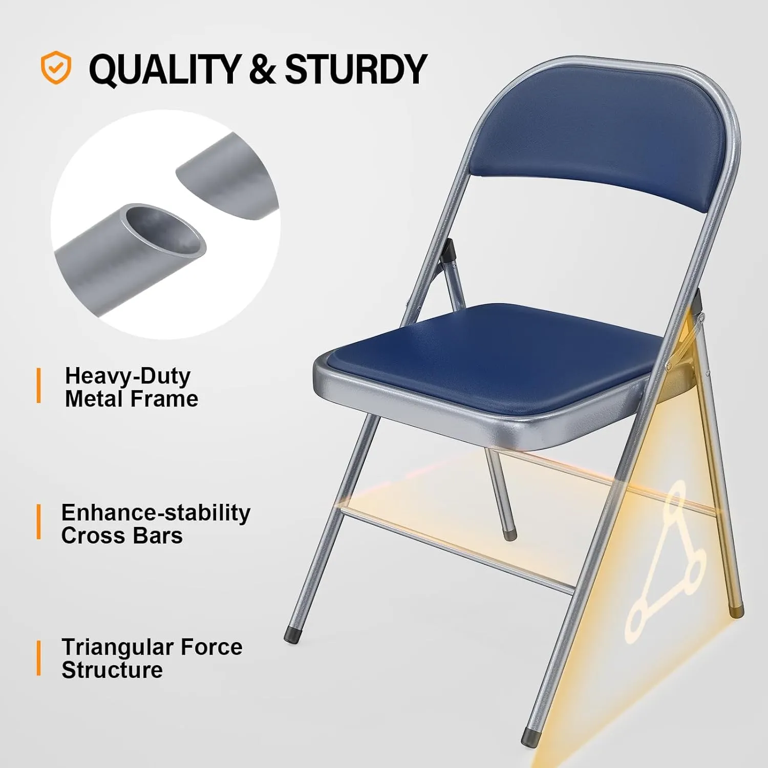 VINGLI 10 Pack Folding Chairs with Padded Seats, Metal Frame with Pu Leather Seat & Back, Capacity 350 lbs, Blue