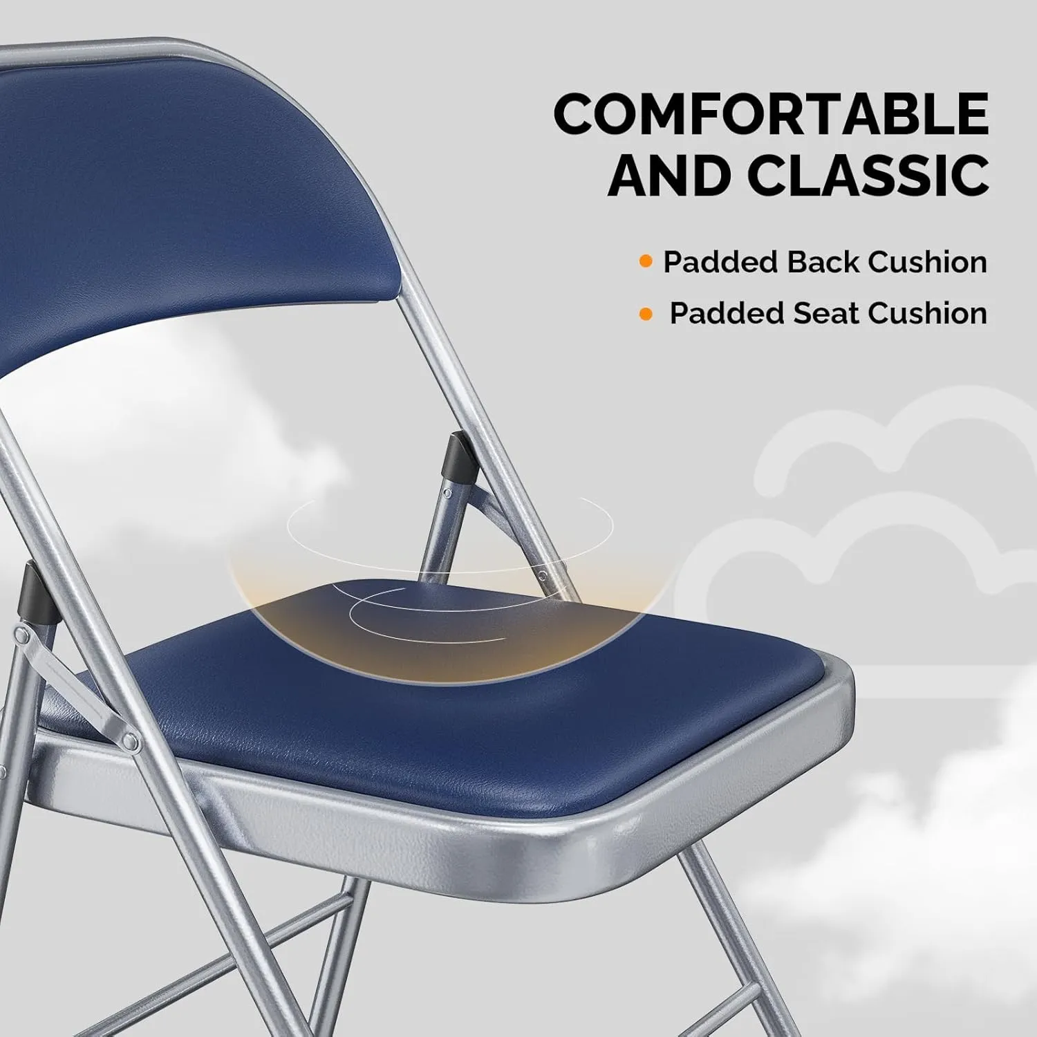 VINGLI 10 Pack Folding Chairs with Padded Seats, Metal Frame with Pu Leather Seat & Back, Capacity 350 lbs, Blue