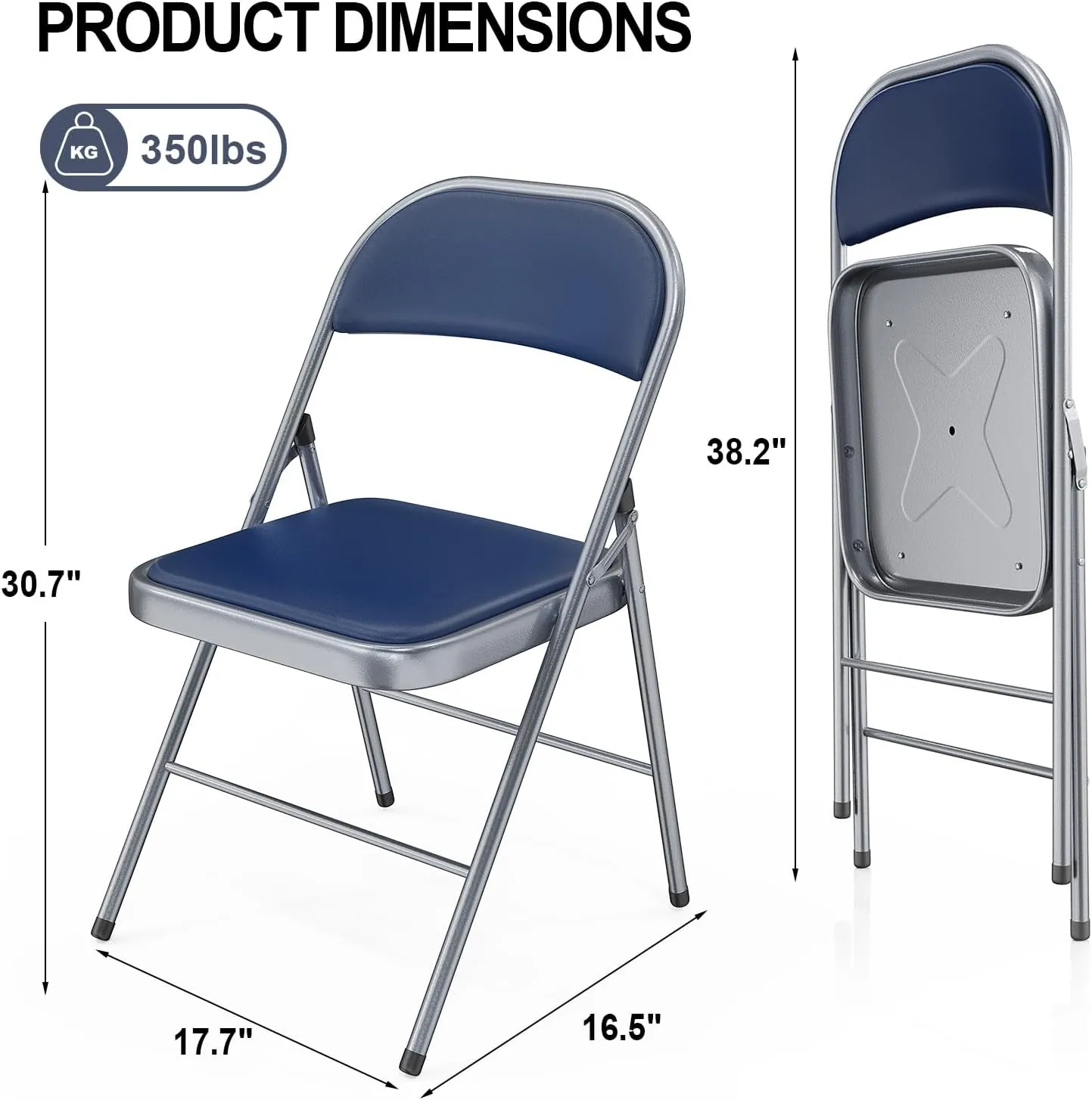 VINGLI 10 Pack Folding Chairs with Padded Seats, Metal Frame with Pu Leather Seat & Back, Capacity 350 lbs, Blue