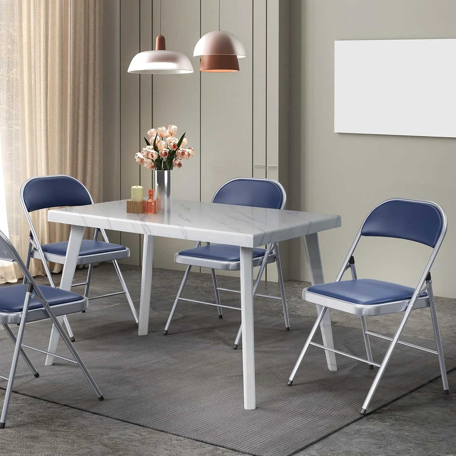 VINGLI 10 Pack Folding Chairs with Padded Seats, Metal Frame with Pu Leather Seat & Back, Capacity 350 lbs, Blue